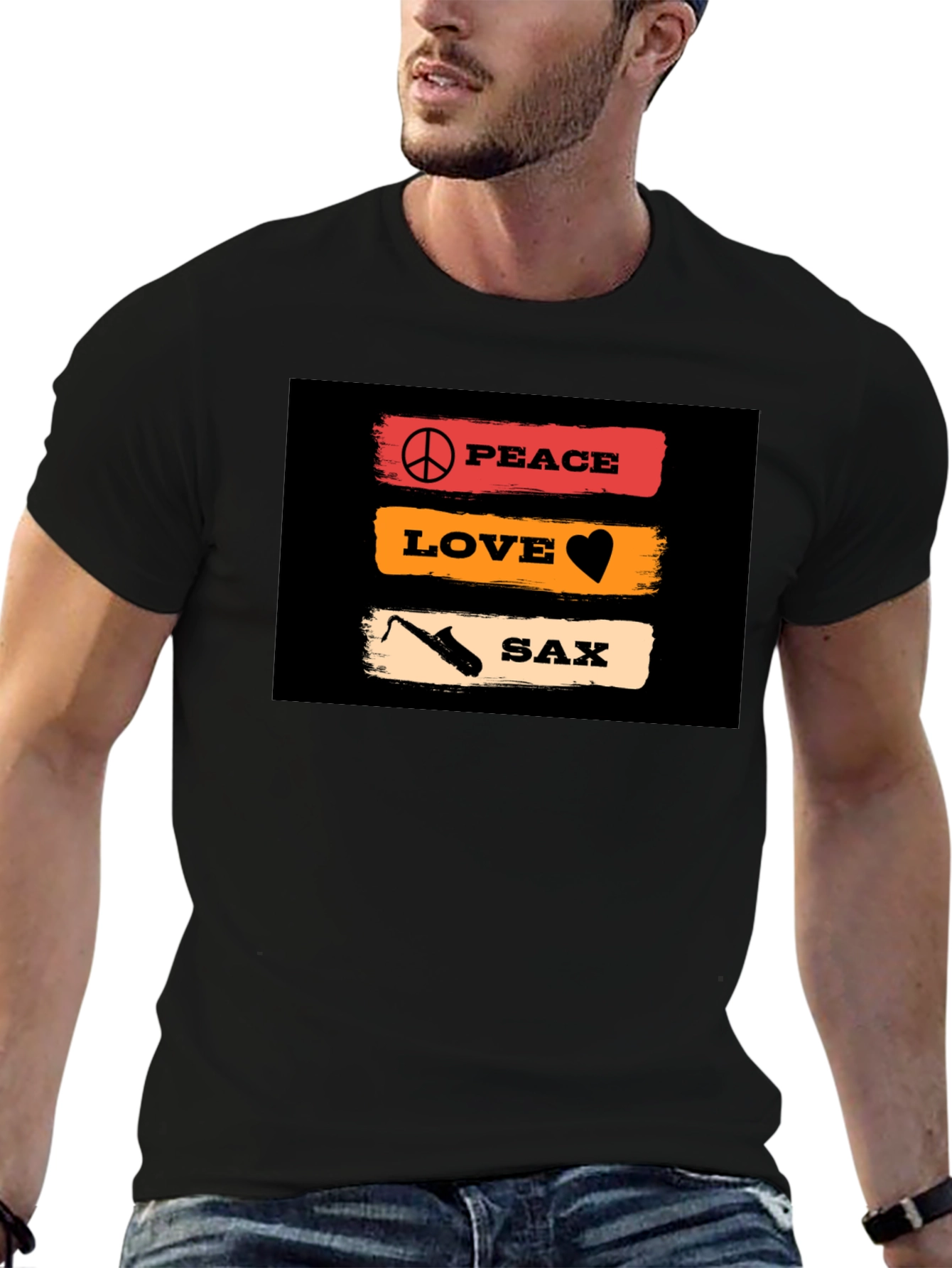 Peace Love Saxophone Graphic T-Shirt