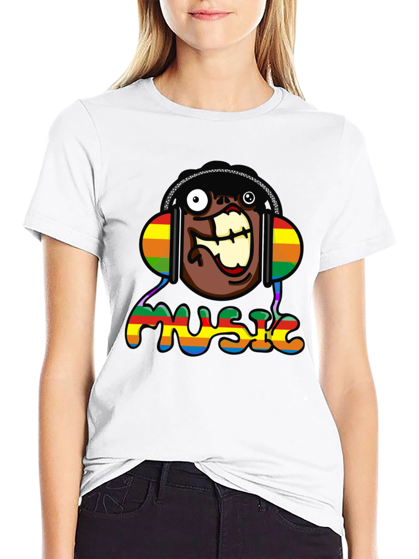 Music Lover Funny Cartoon Rainbow Graphic T-Shirt