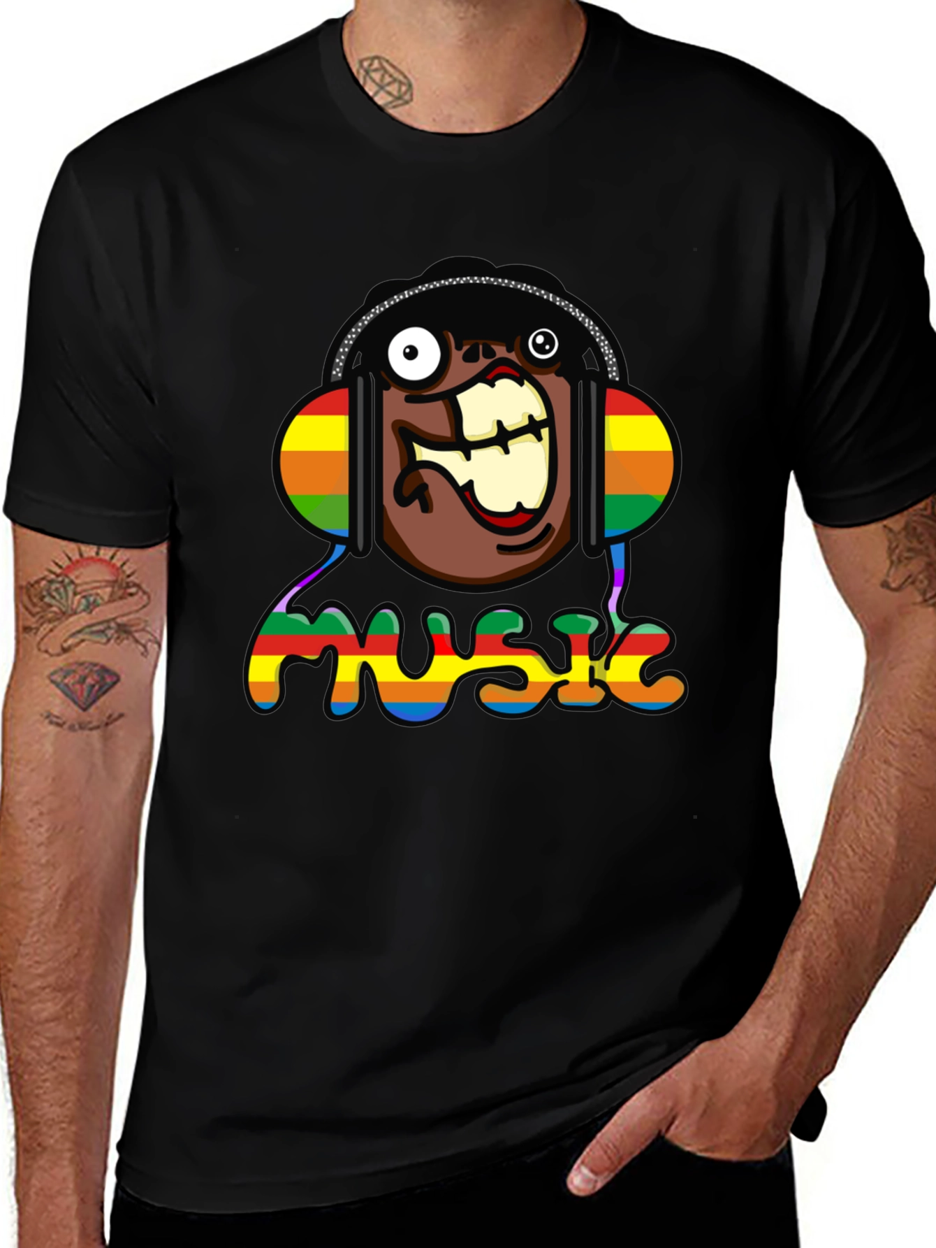 Music Lover Funny Cartoon Rainbow Graphic T-Shirt