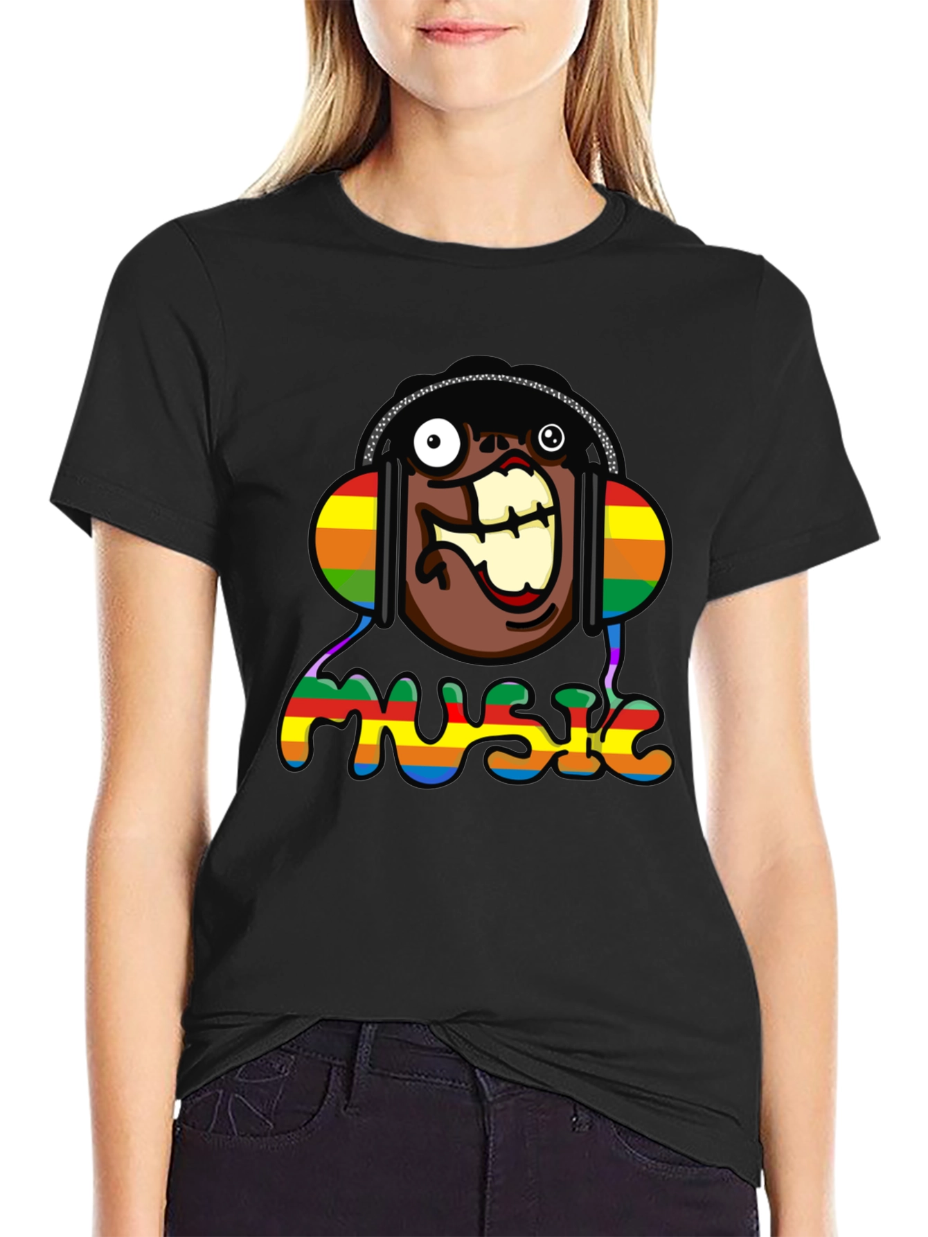 Music Lover Funny Cartoon Rainbow Graphic T-Shirt