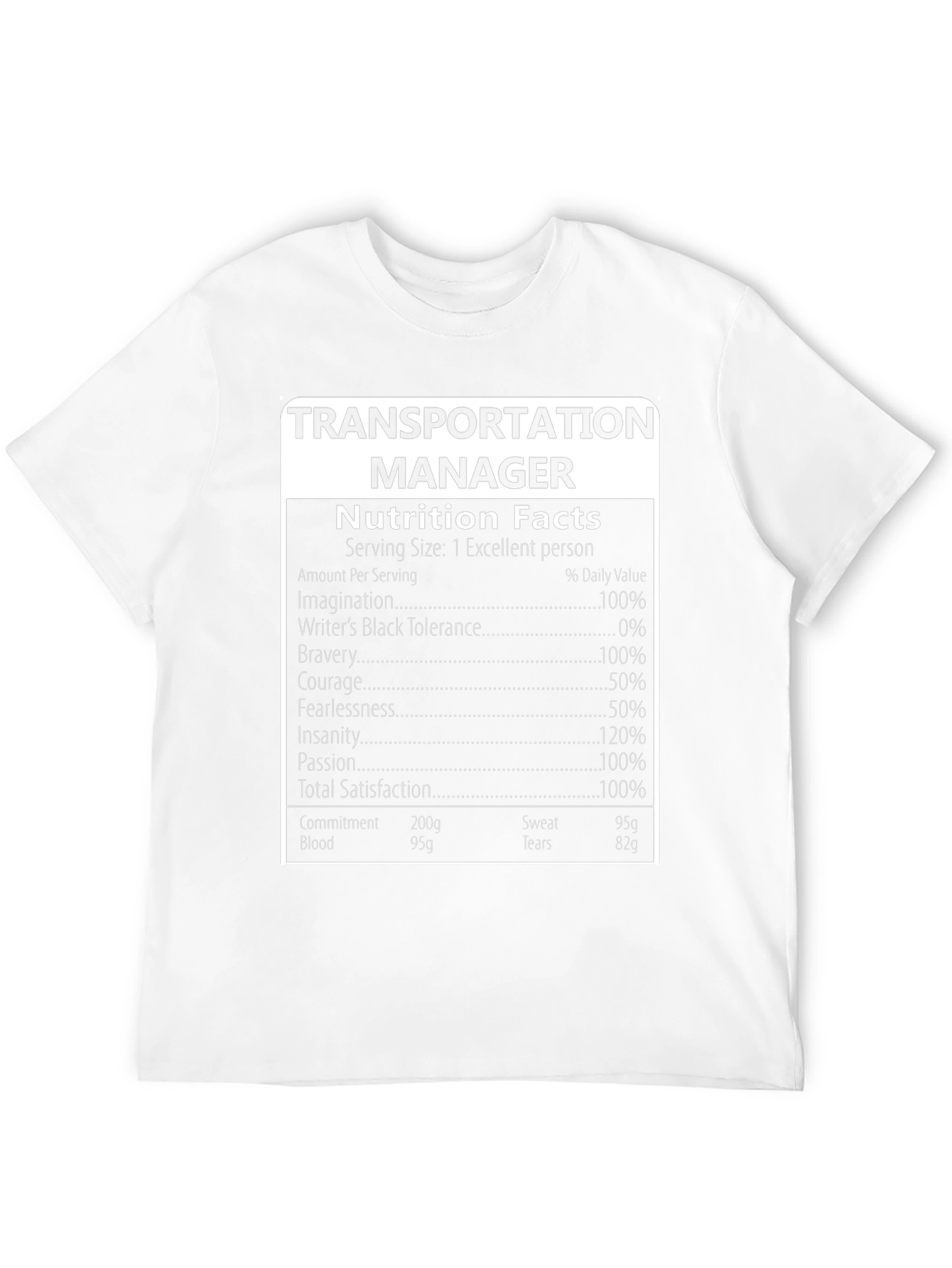 Transportation Manager Nutrition Facts T-Shirt