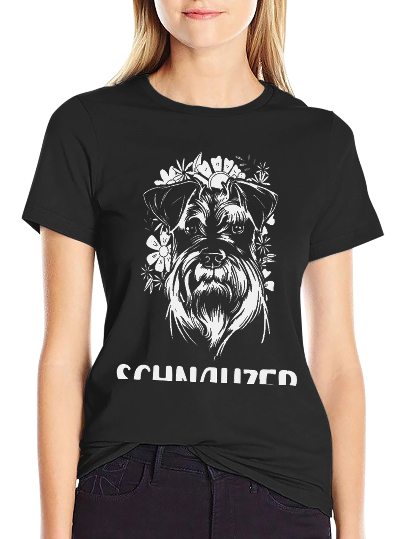 Schnauzer Dog Graphic Tee - Floral Pup Shirt