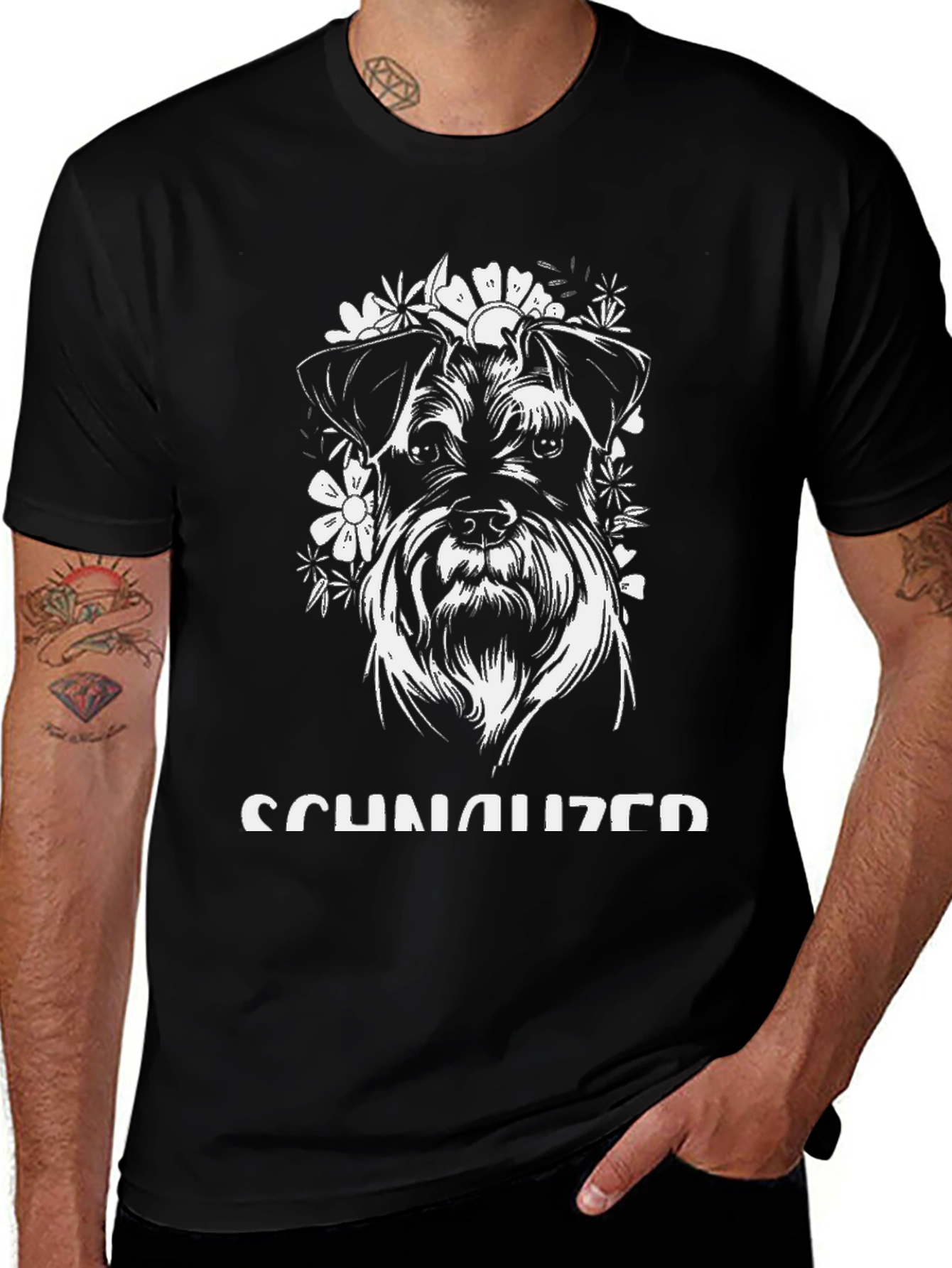 Schnauzer Dog Graphic Tee - Floral Pup Shirt