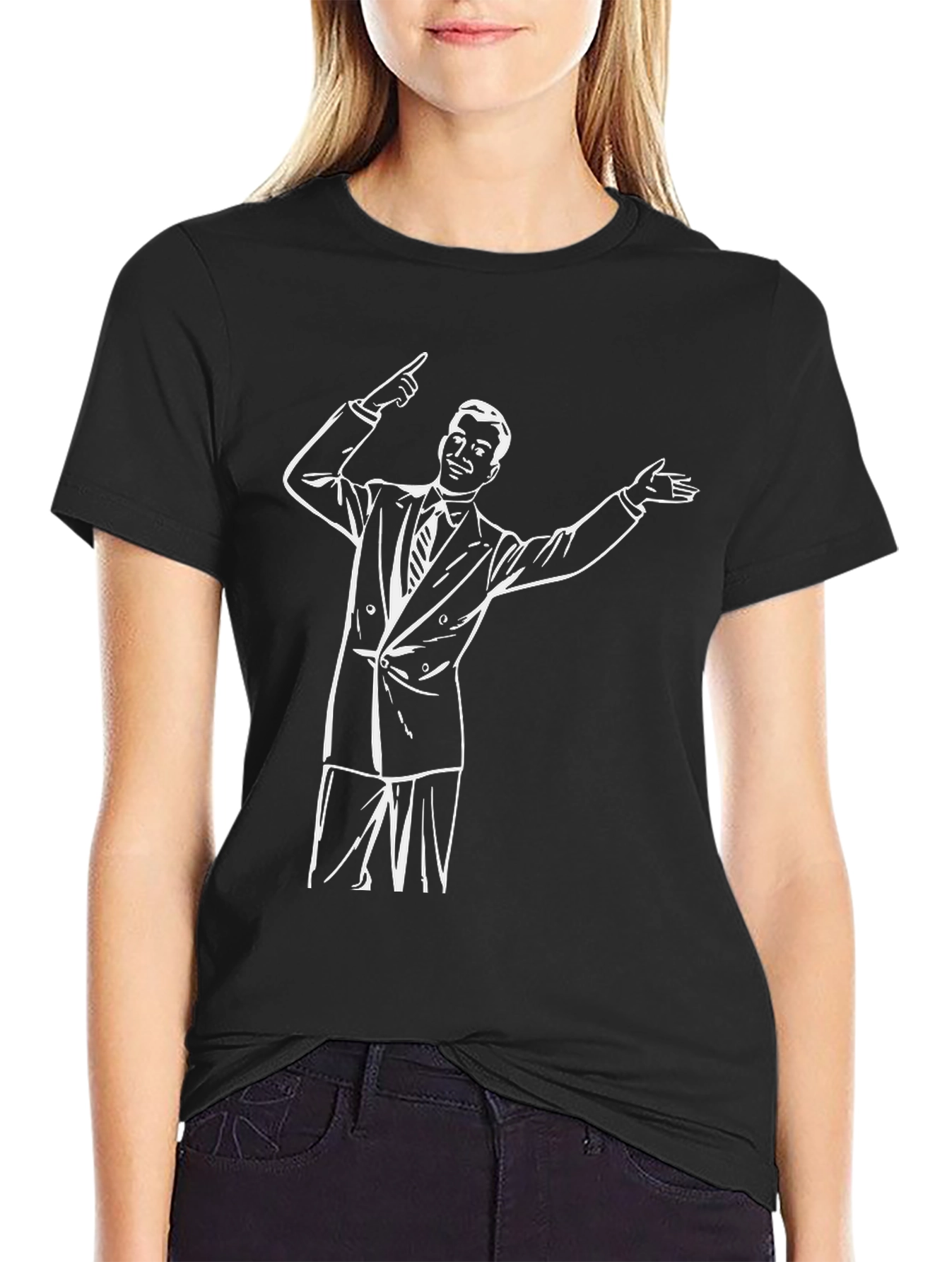Retro Presenter Graphic Tee - Black Cotton Blend