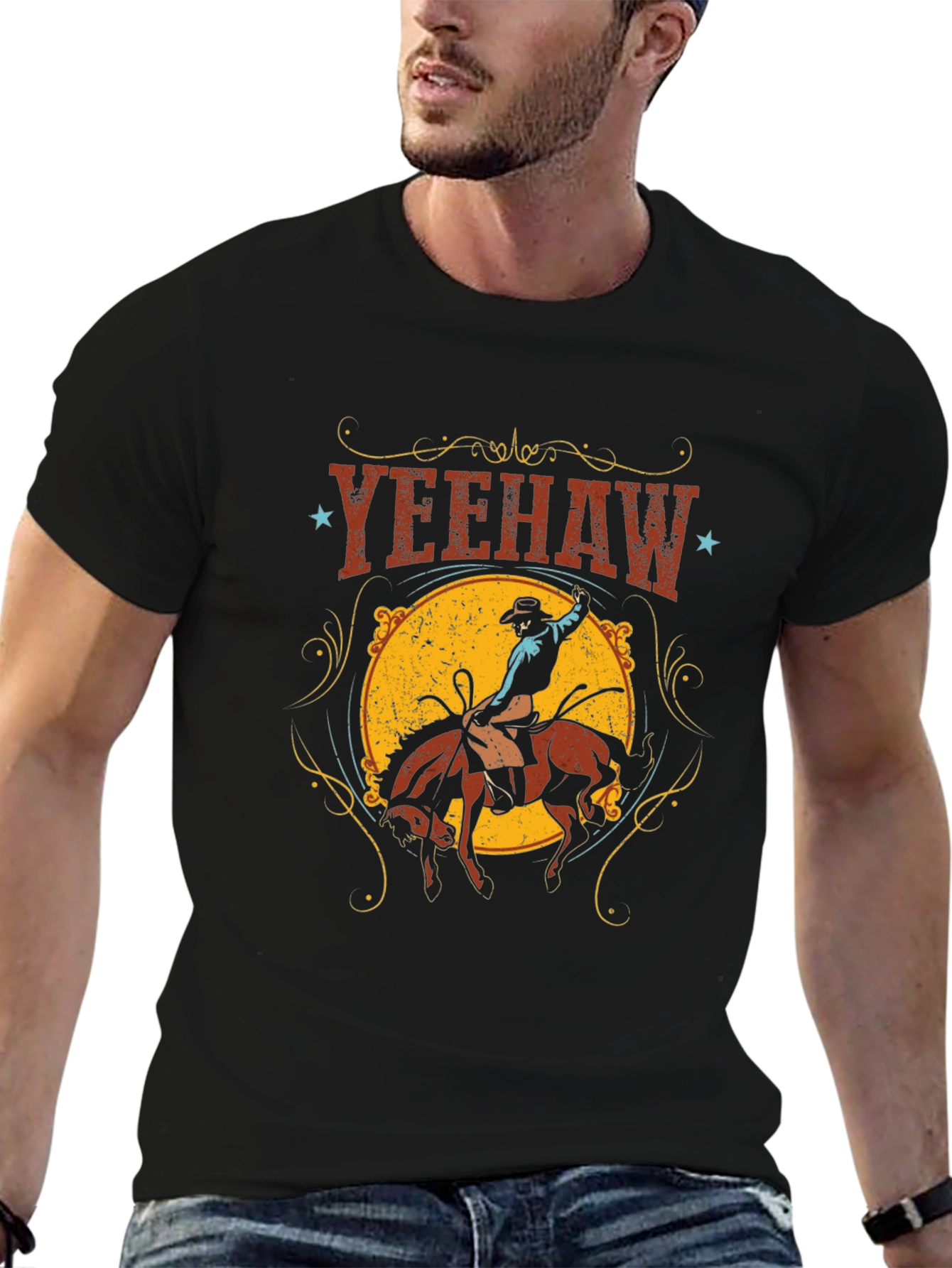 Yeehaw Cowboy Graphic T-Shirt - Black