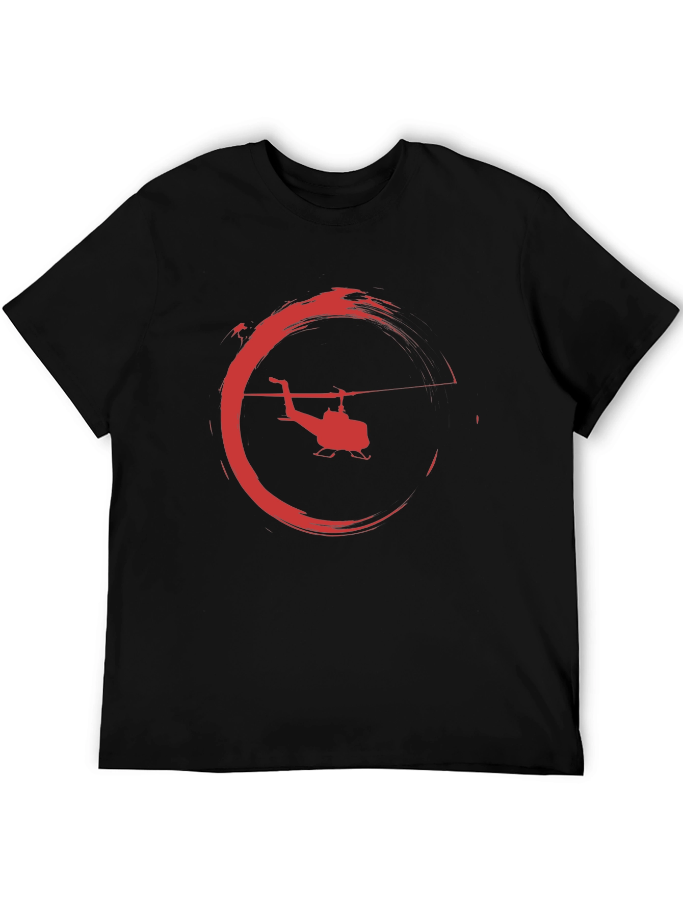 Helicopter Graphic Tee - Black Crew Neck T-Shirt