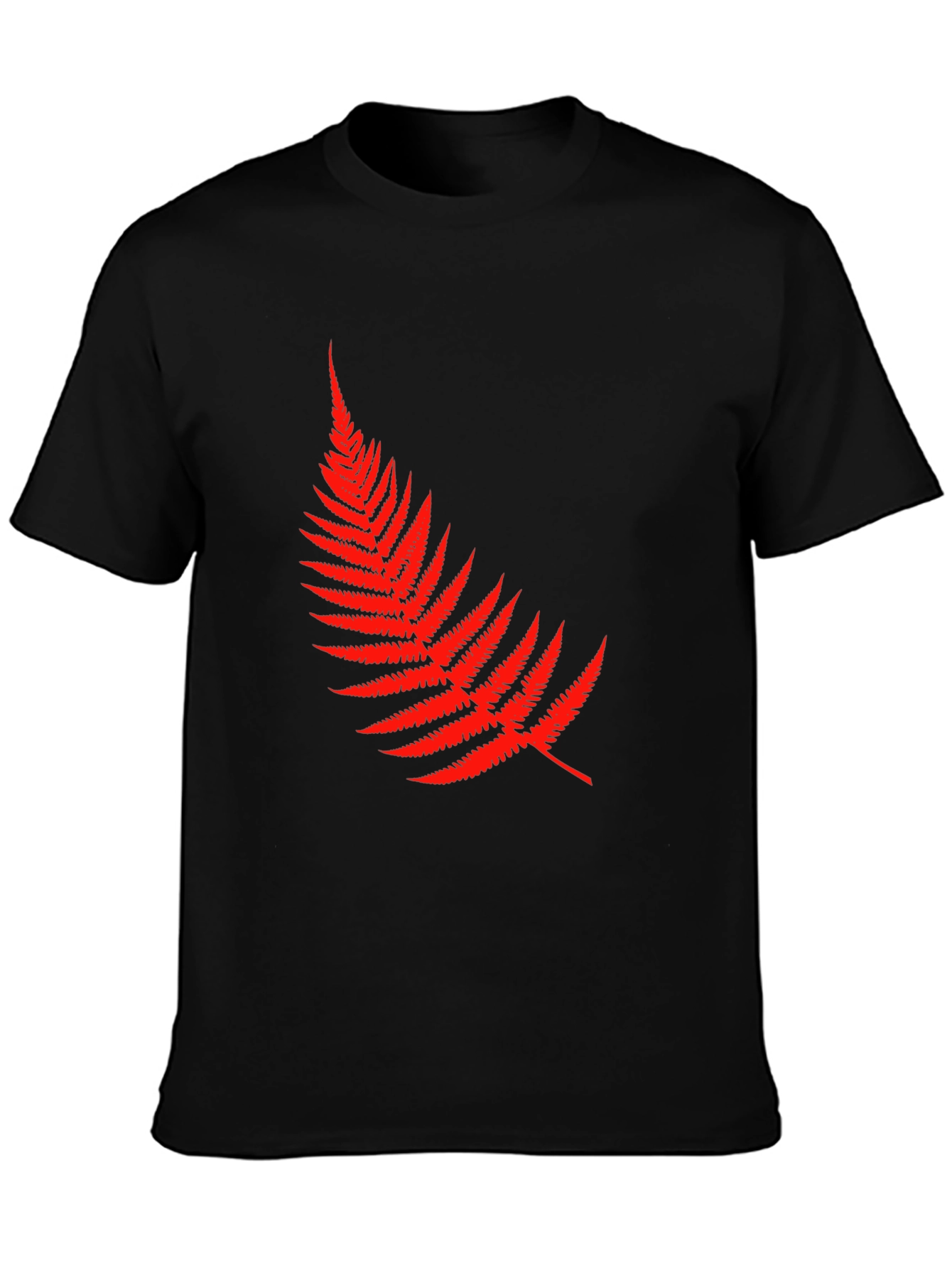 Red Fern Leaf Graphic Tee - Black Cotton T-Shirt