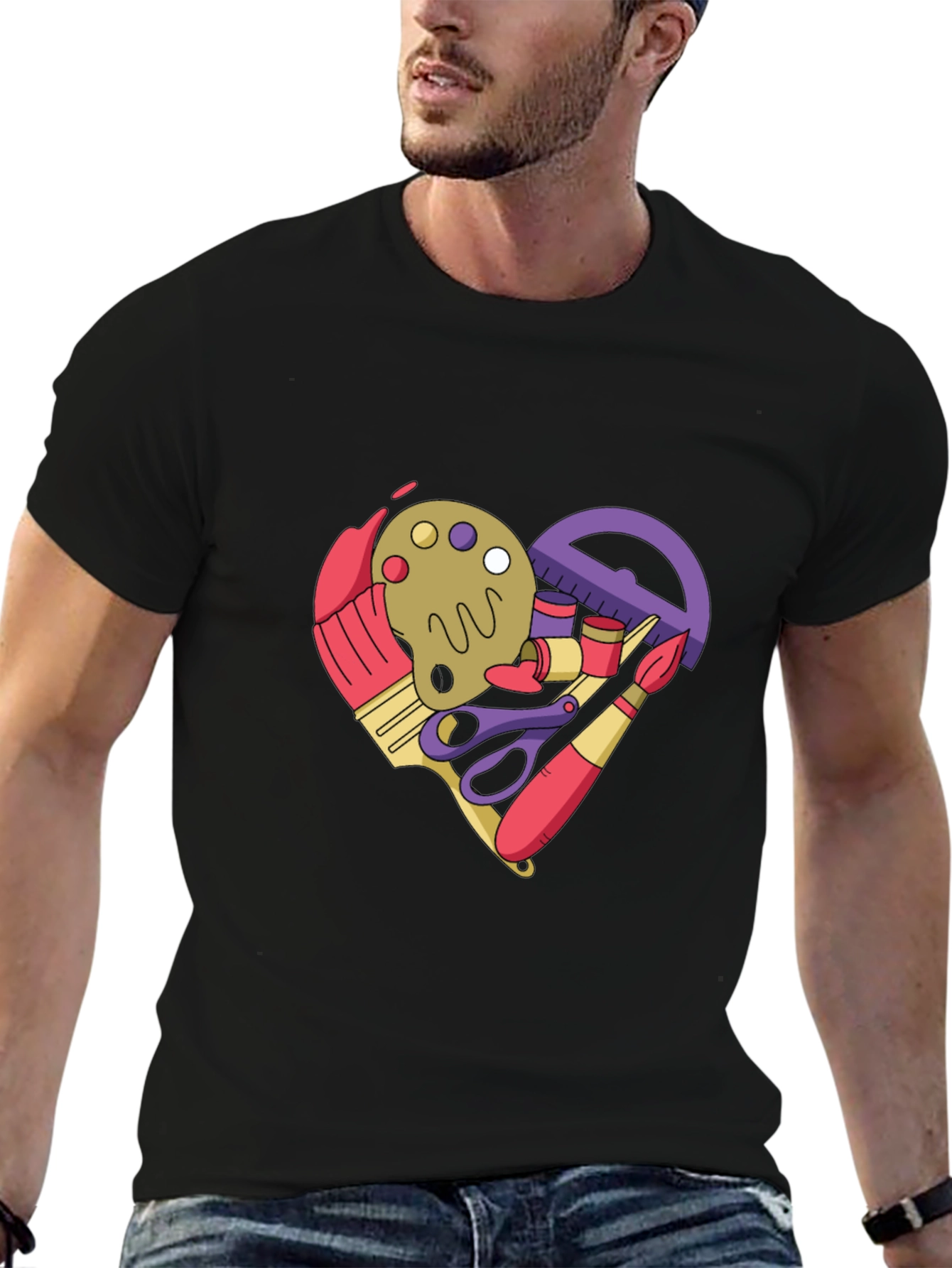 Art Supplies Heart Graphic T-Shirt - Black Cotton Tee