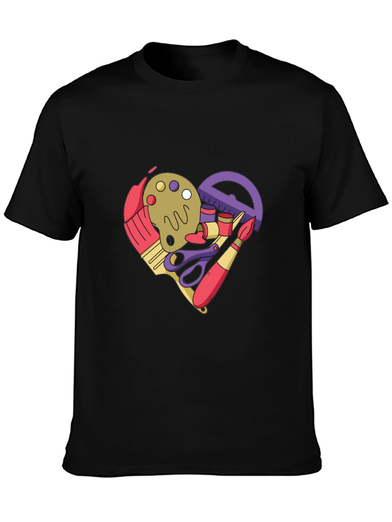 Art Supplies Heart Graphic T-Shirt - Black Cotton Tee