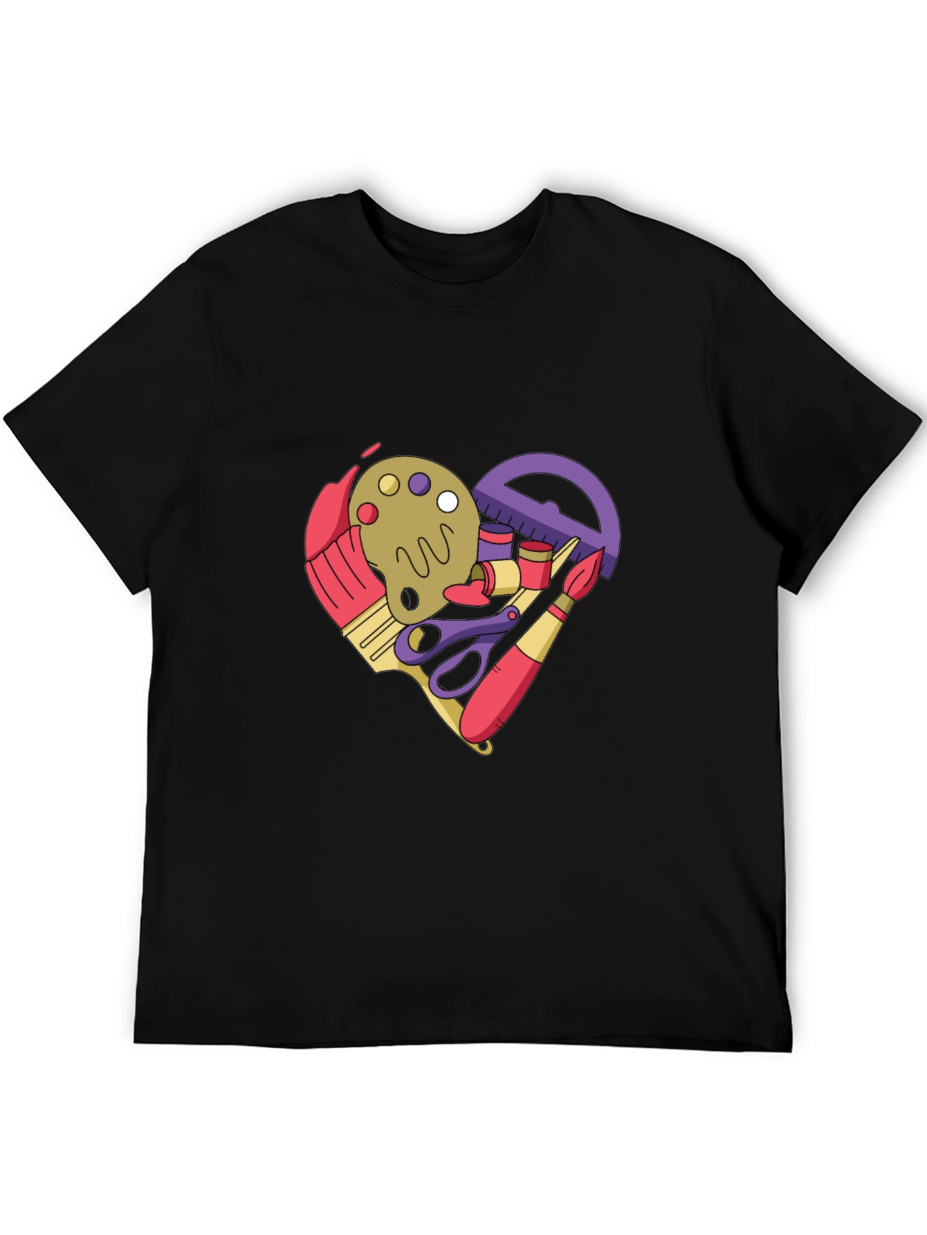 Art Supplies Heart Graphic T-Shirt - Black Cotton Tee