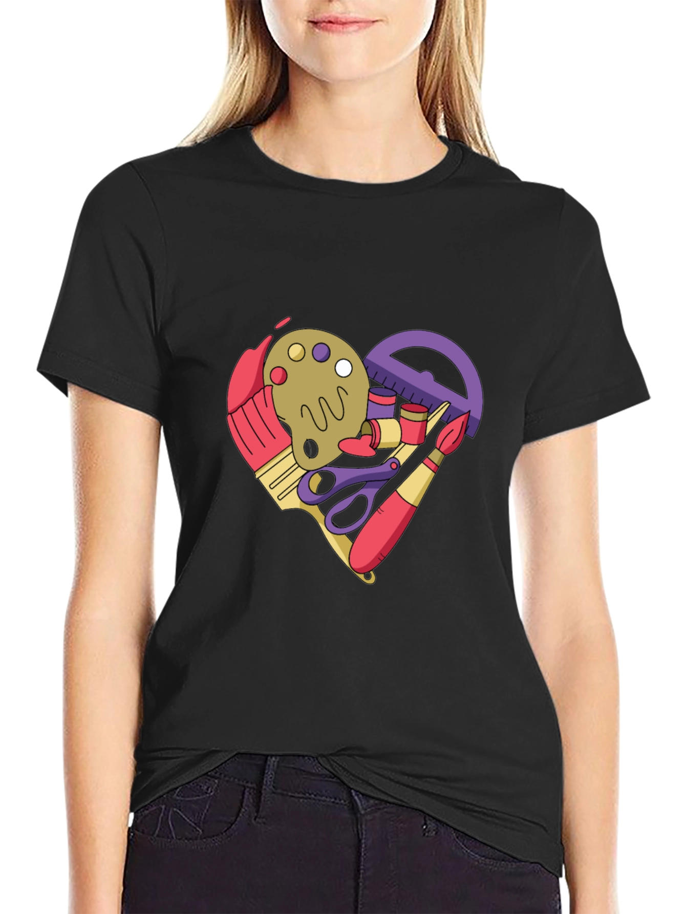 Art Supplies Heart Graphic T-Shirt - Black Cotton Tee