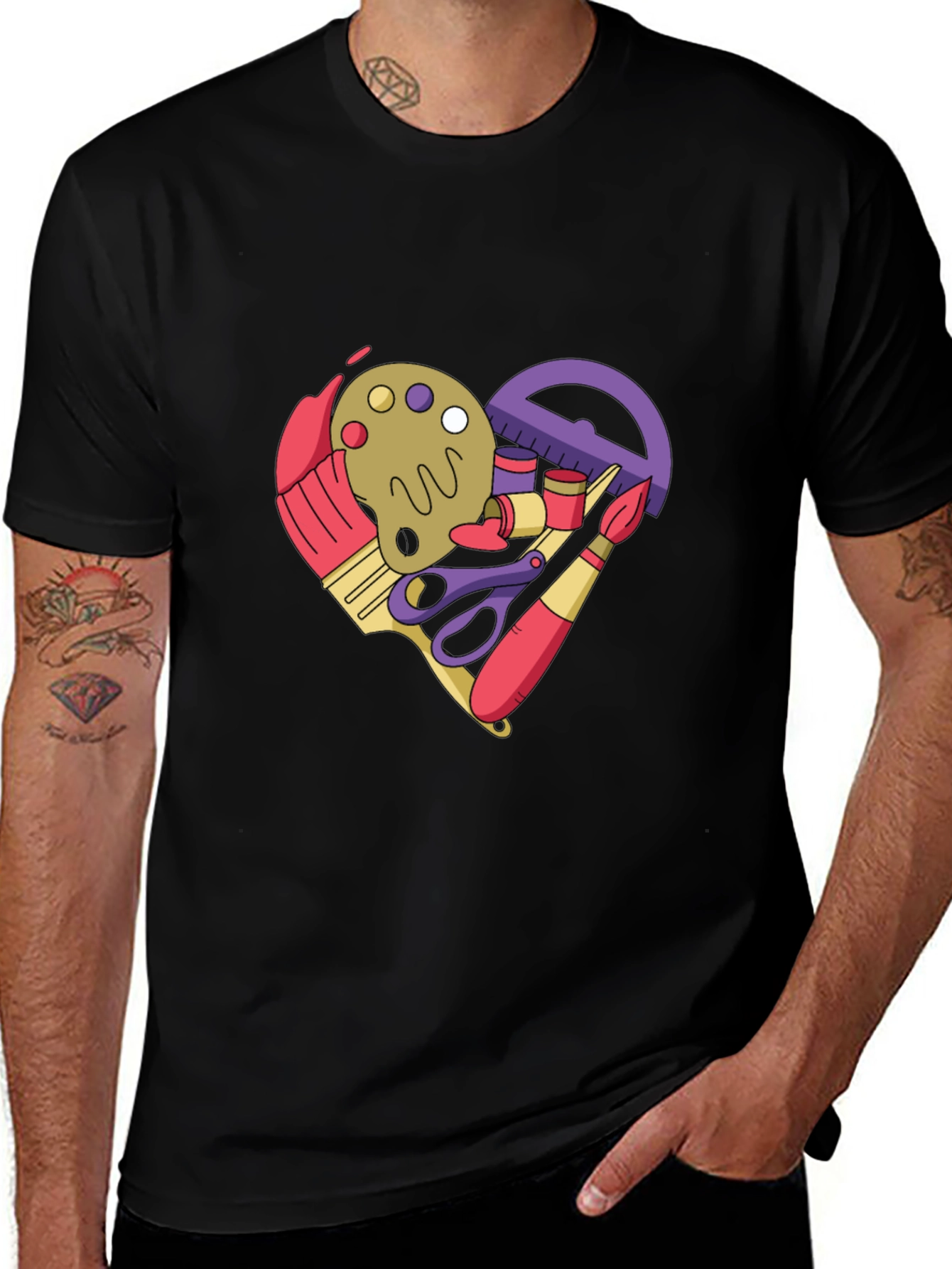 Art Supplies Heart Graphic T-Shirt - Black Cotton Tee