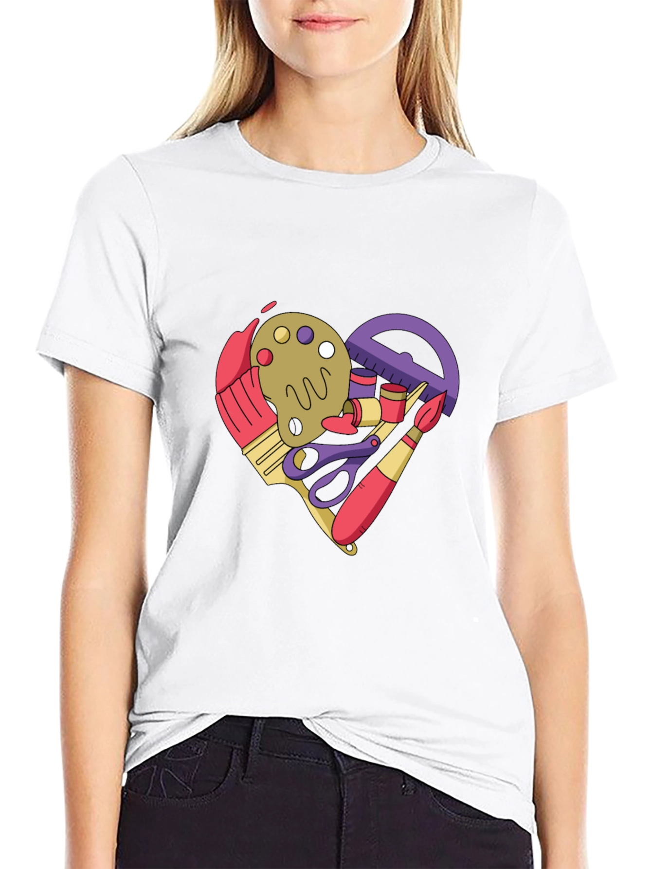 Art Supplies Heart Graphic T-Shirt - Black Cotton Tee
