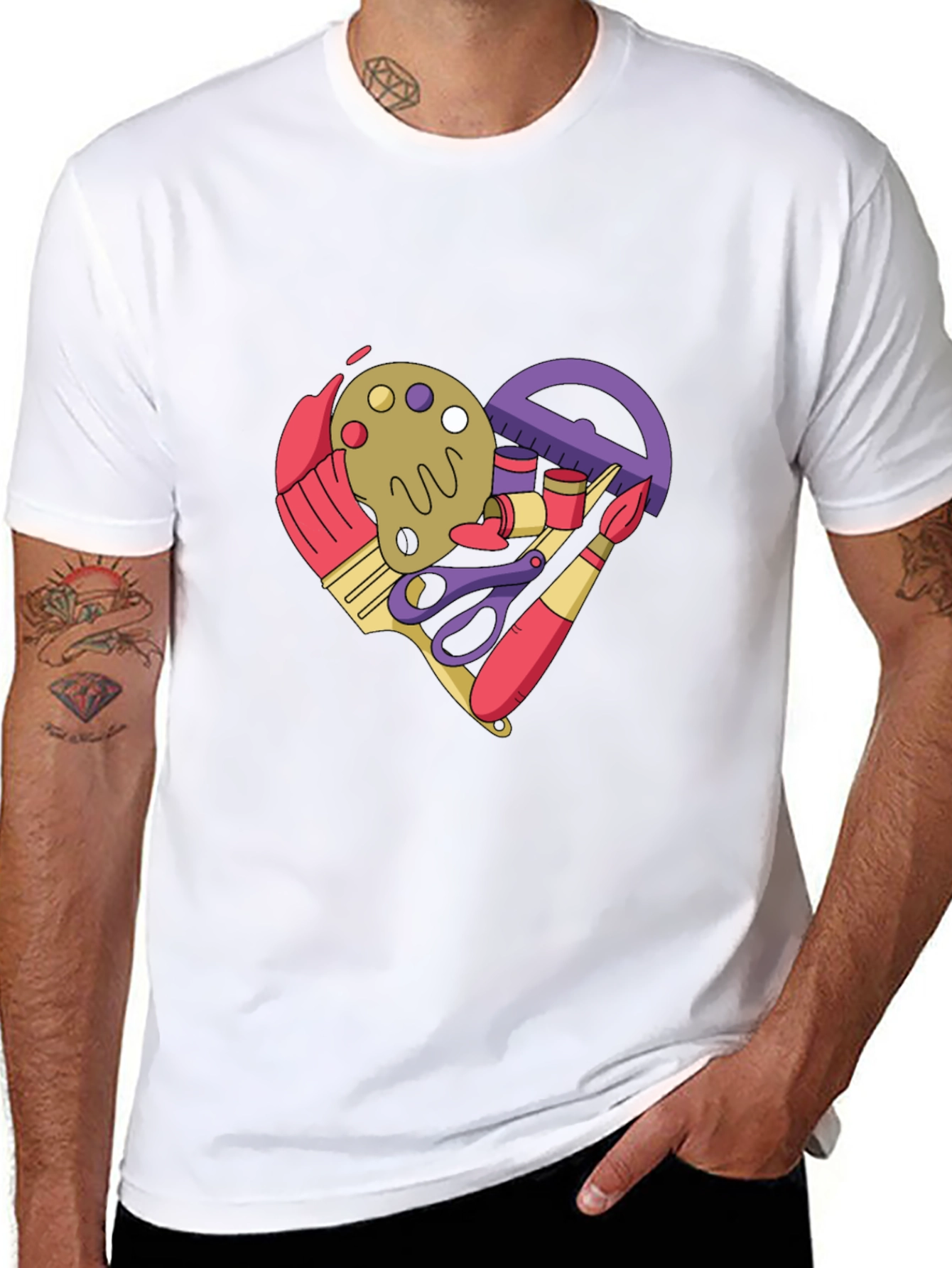 Art Supplies Heart Graphic T-Shirt - Black Cotton Tee