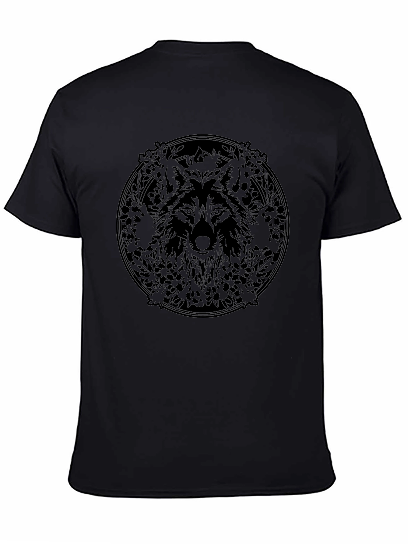 Wolf Mandala Graphic Black T-Shirt