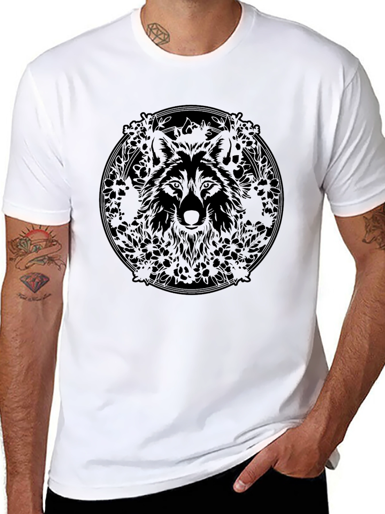 Wolf Mandala Graphic Black T-Shirt