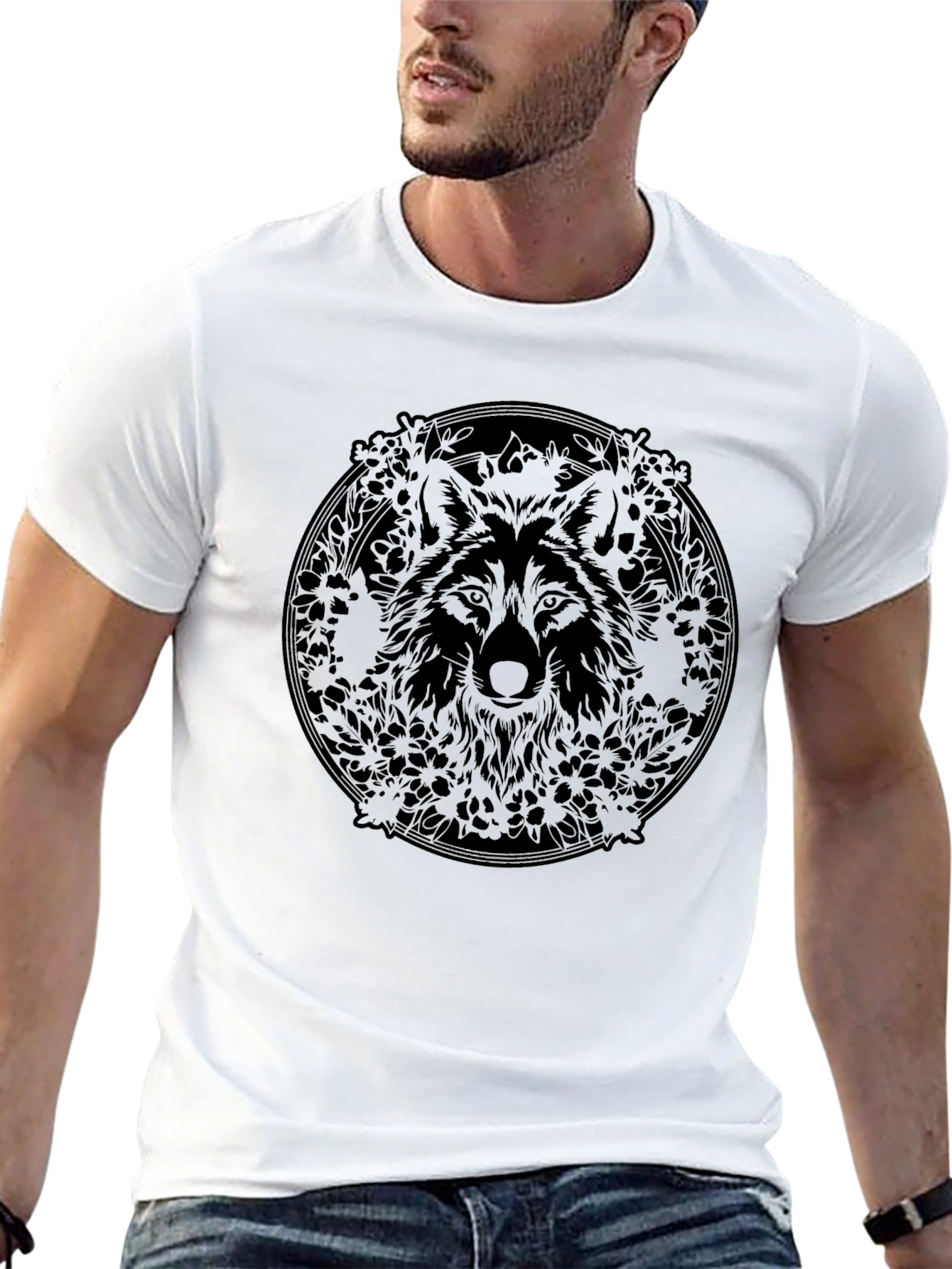 Wolf Mandala Graphic Black T-Shirt