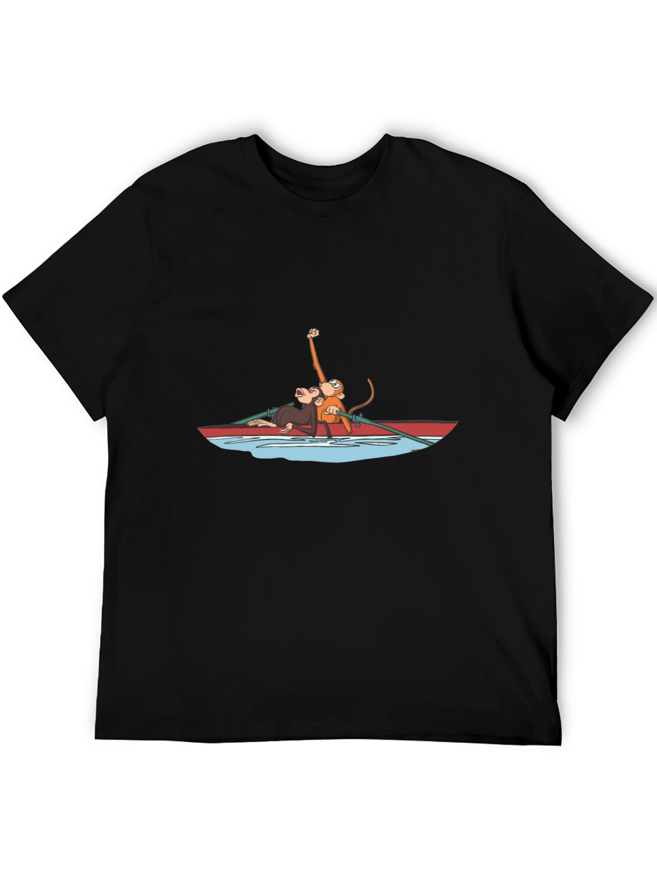 Monkey Rowboat Graphic T-Shirt - Unisex Black Tee