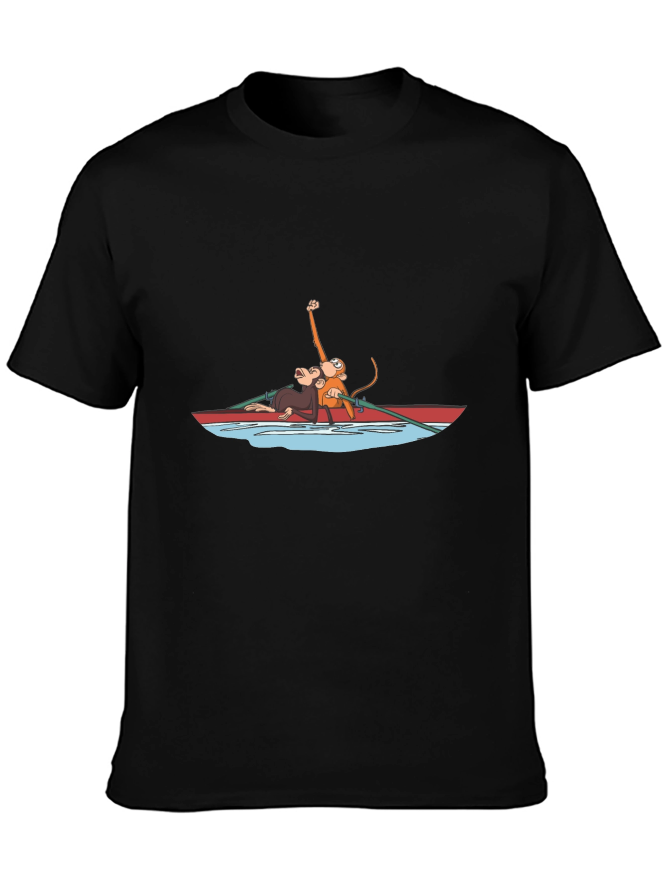 Monkey Rowboat Graphic T-Shirt - Unisex Black Tee