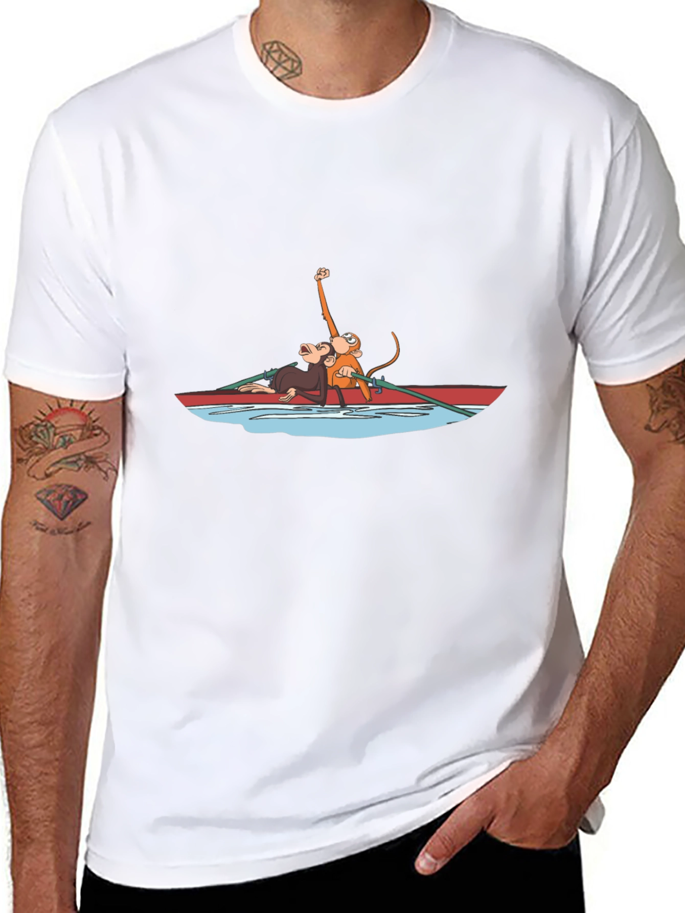 Monkey Rowboat Graphic T-Shirt - Unisex Black Tee