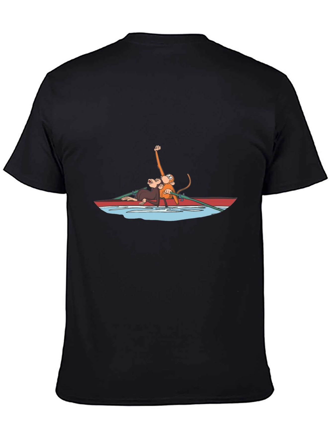 Monkey Rowboat Graphic T-Shirt - Unisex Black Tee