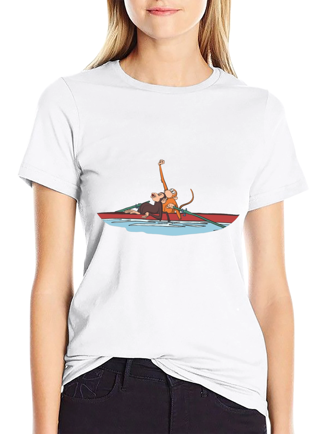 Monkey Rowboat Graphic T-Shirt - Unisex Black Tee