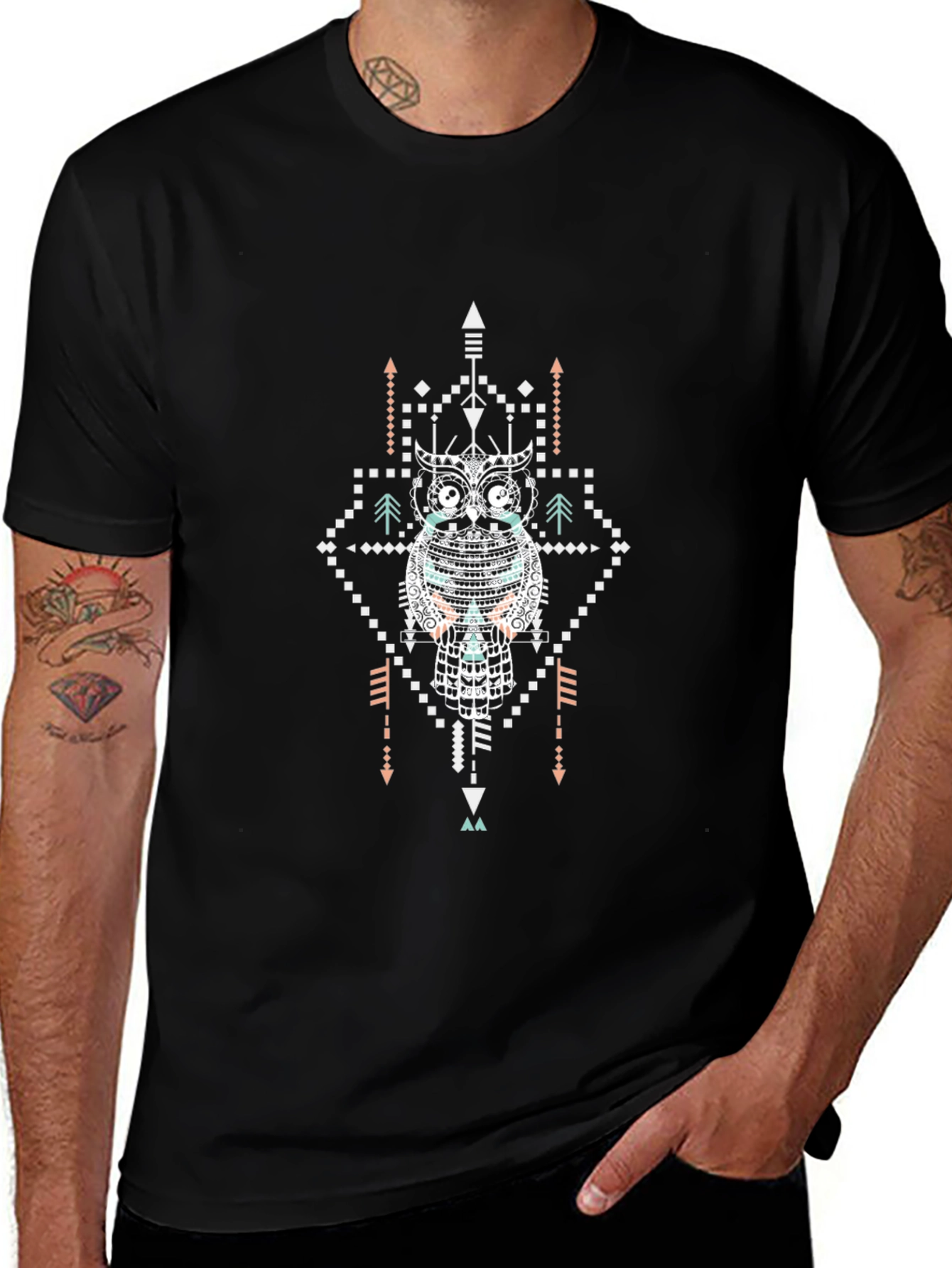 Aztec Owl Graphic Black T-Shirt