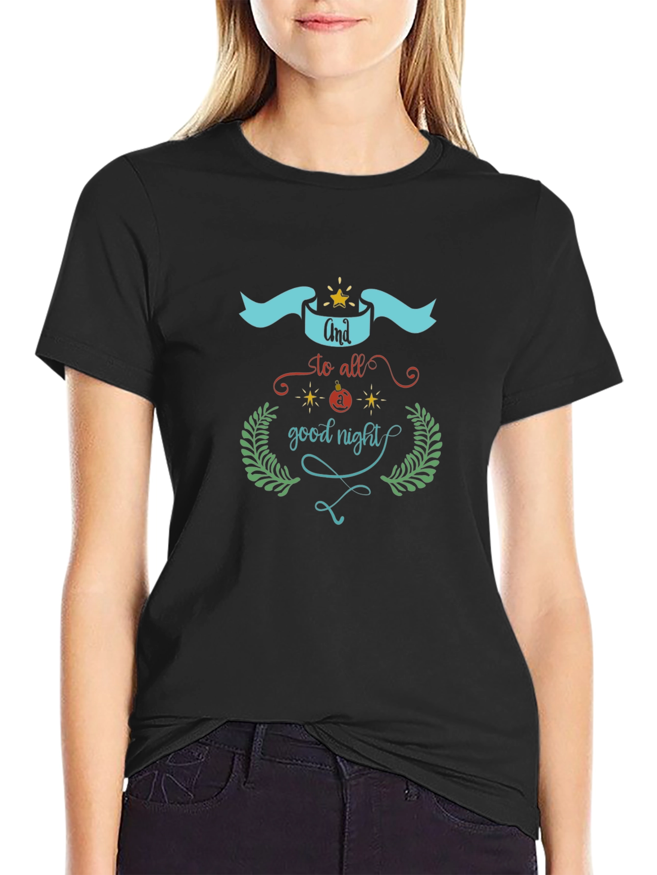 Good Night Graphic Print Black T-Shirt