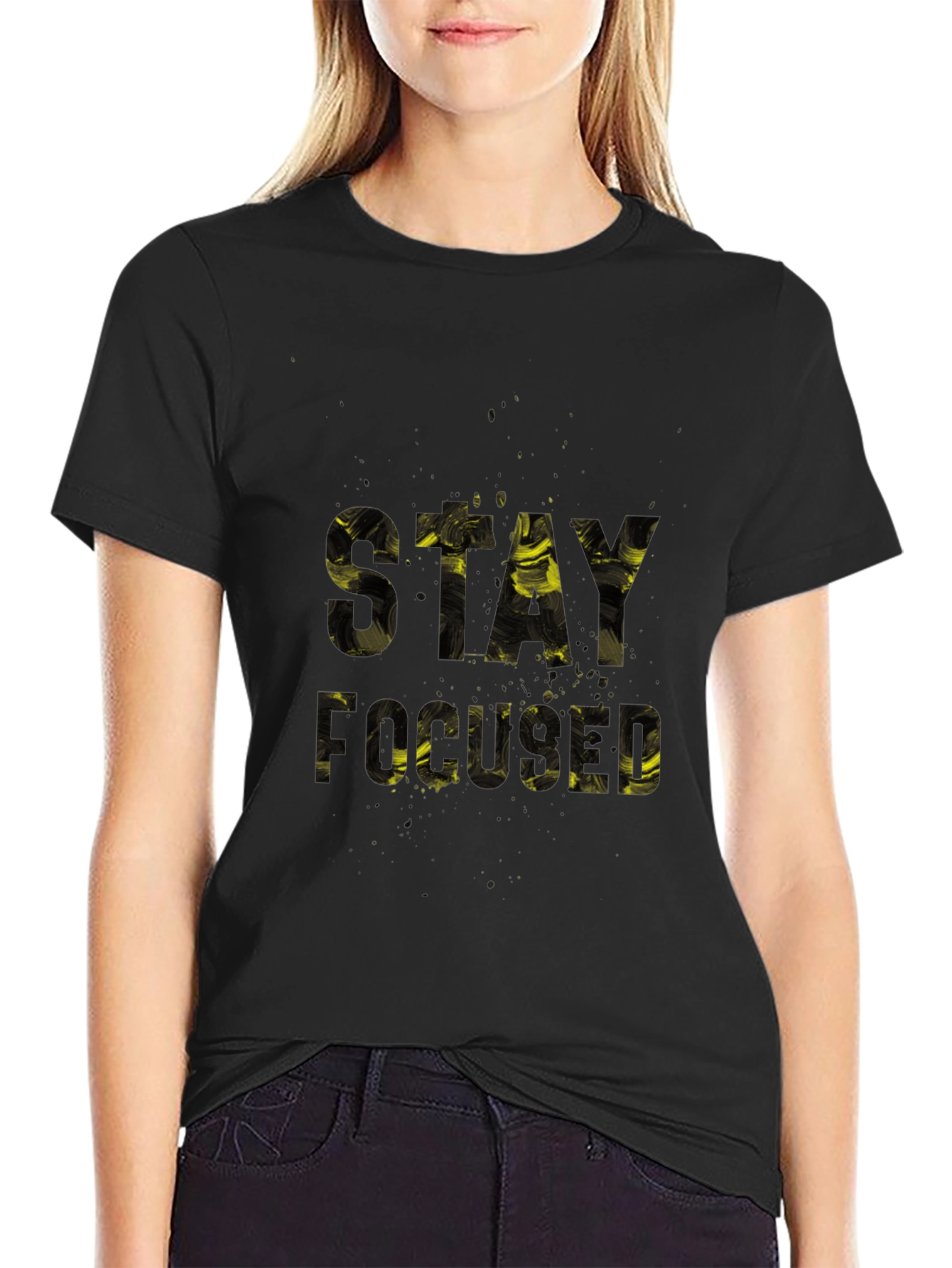 Stay Focused Graphic Print Black T-Shirt
