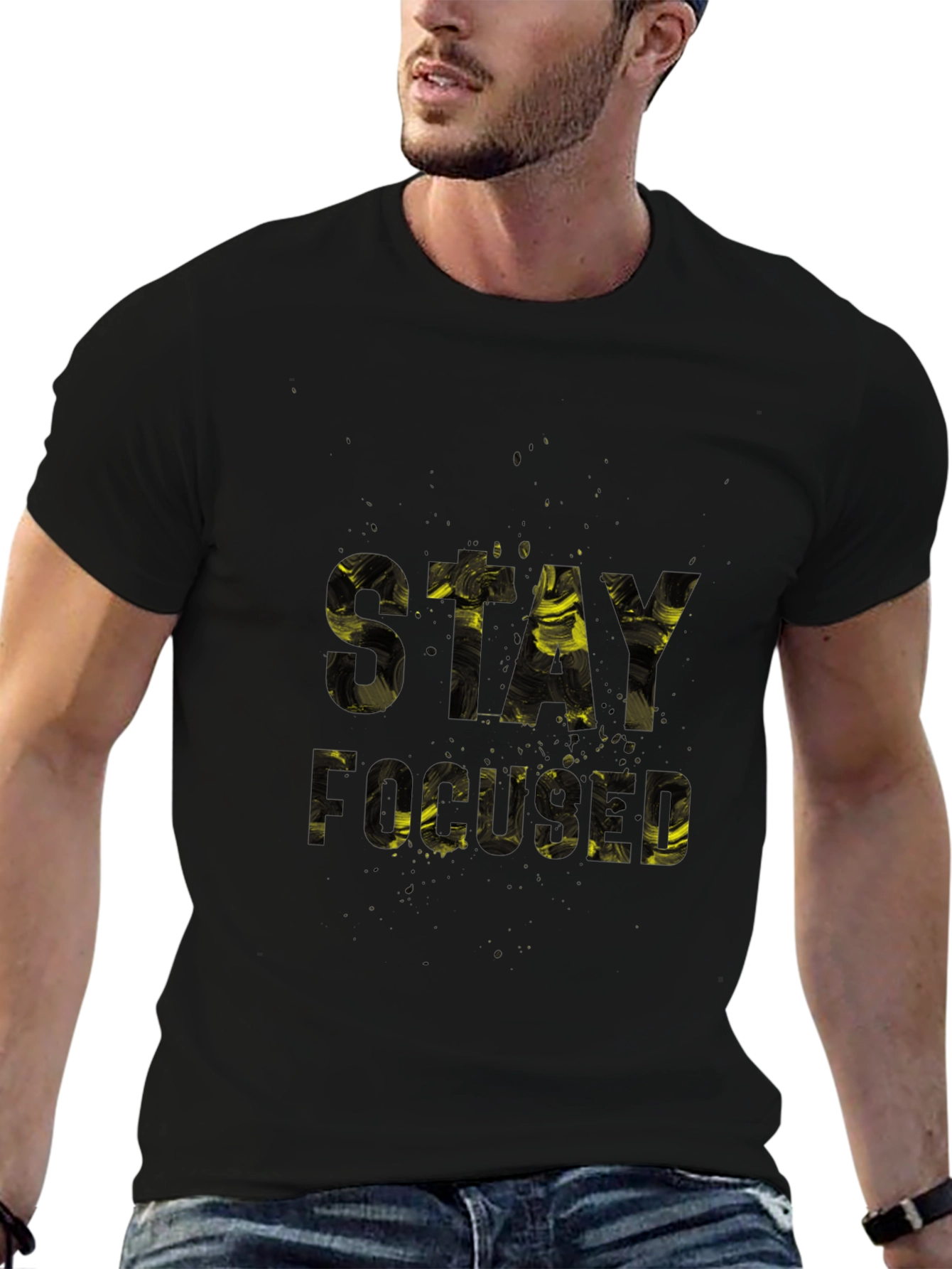 Stay Focused Graphic Print Black T-Shirt