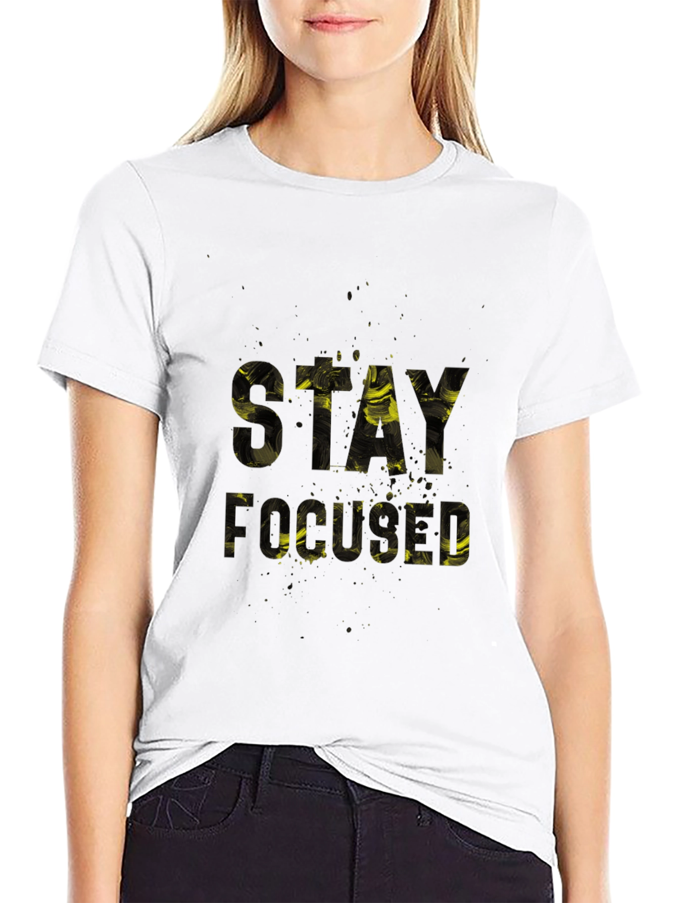 Stay Focused Graphic Print Black T-Shirt