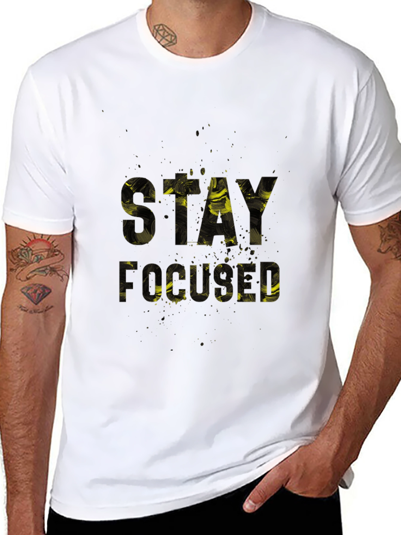 Stay Focused Graphic Print Black T-Shirt