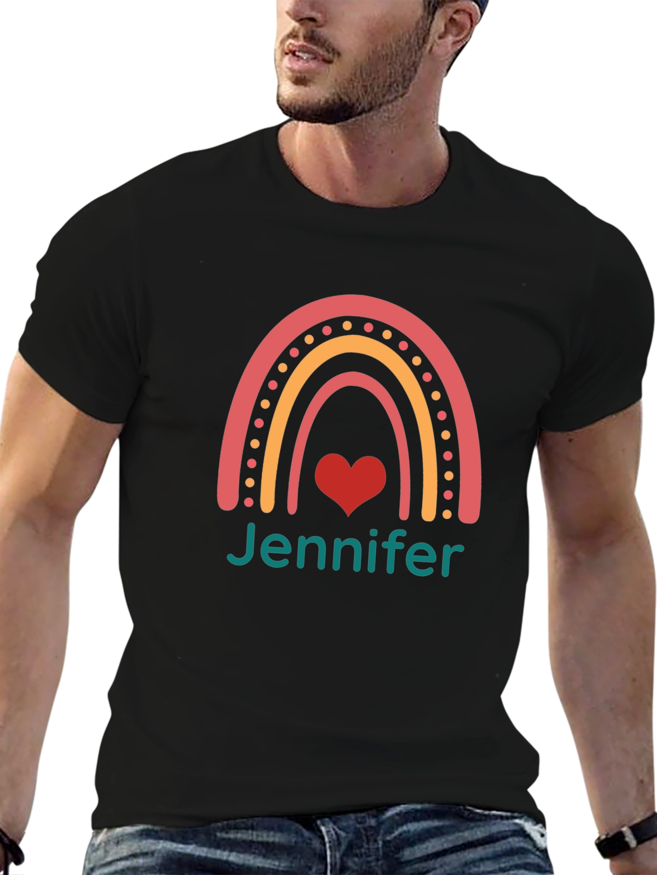 Rainbow Jennifer Tee - Personalized Black T-Shirt
