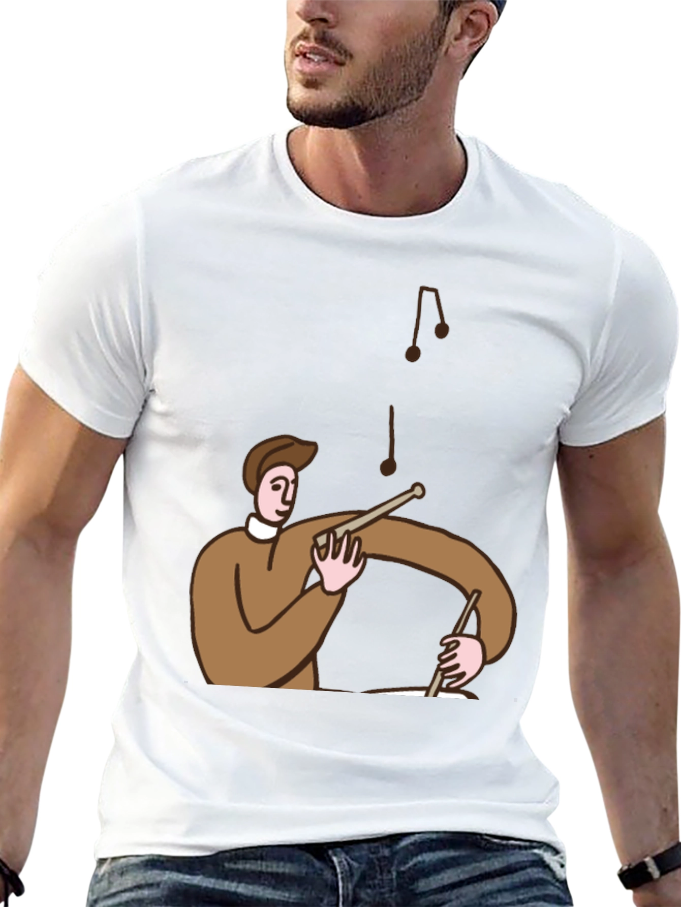 Cartoon Drummer T-Shirt - Black Cotton Tee