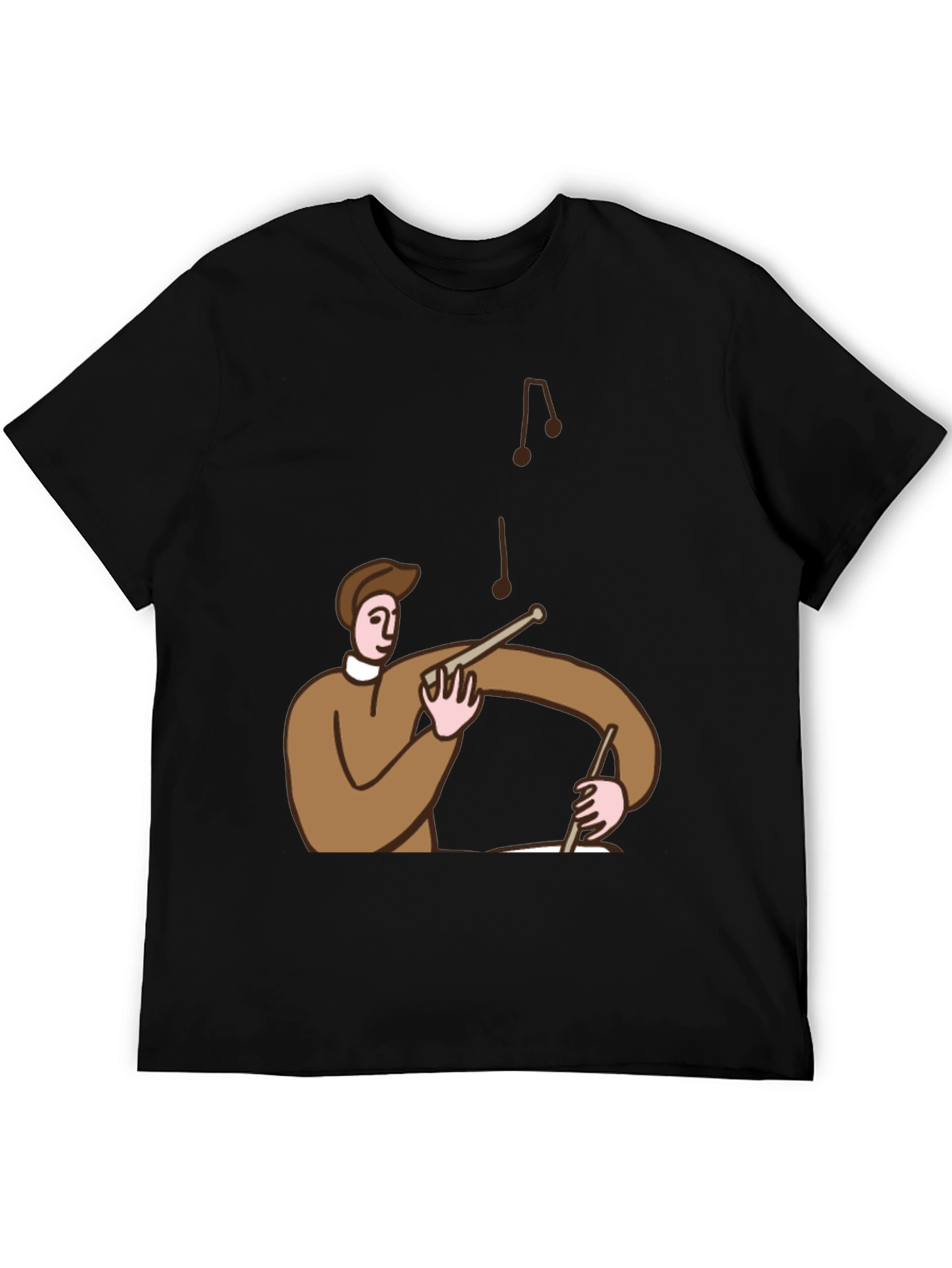 Cartoon Drummer T-Shirt - Black Cotton Tee