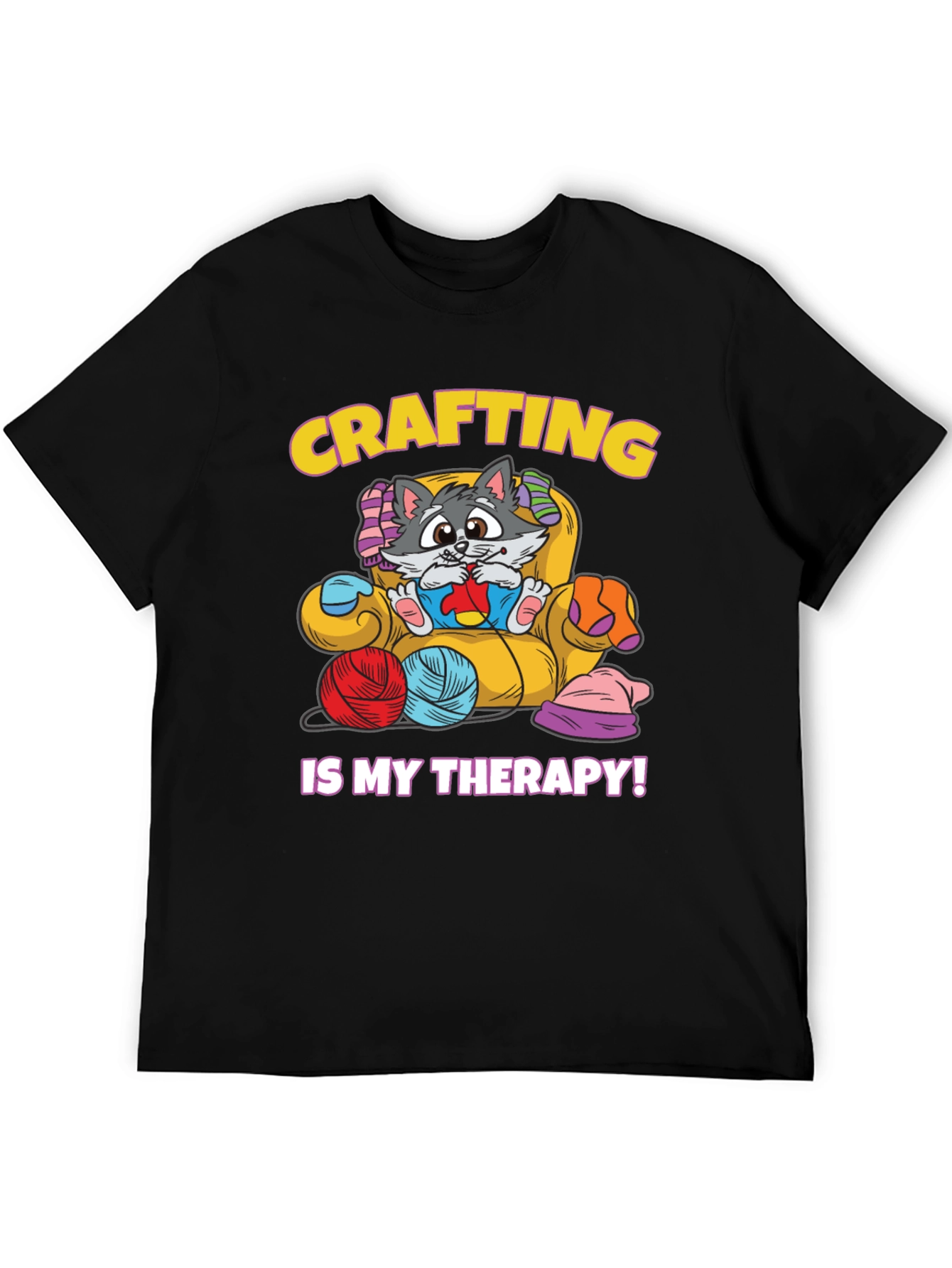 Crafting is My Therapy T-Shirt - Cute Cat Design
