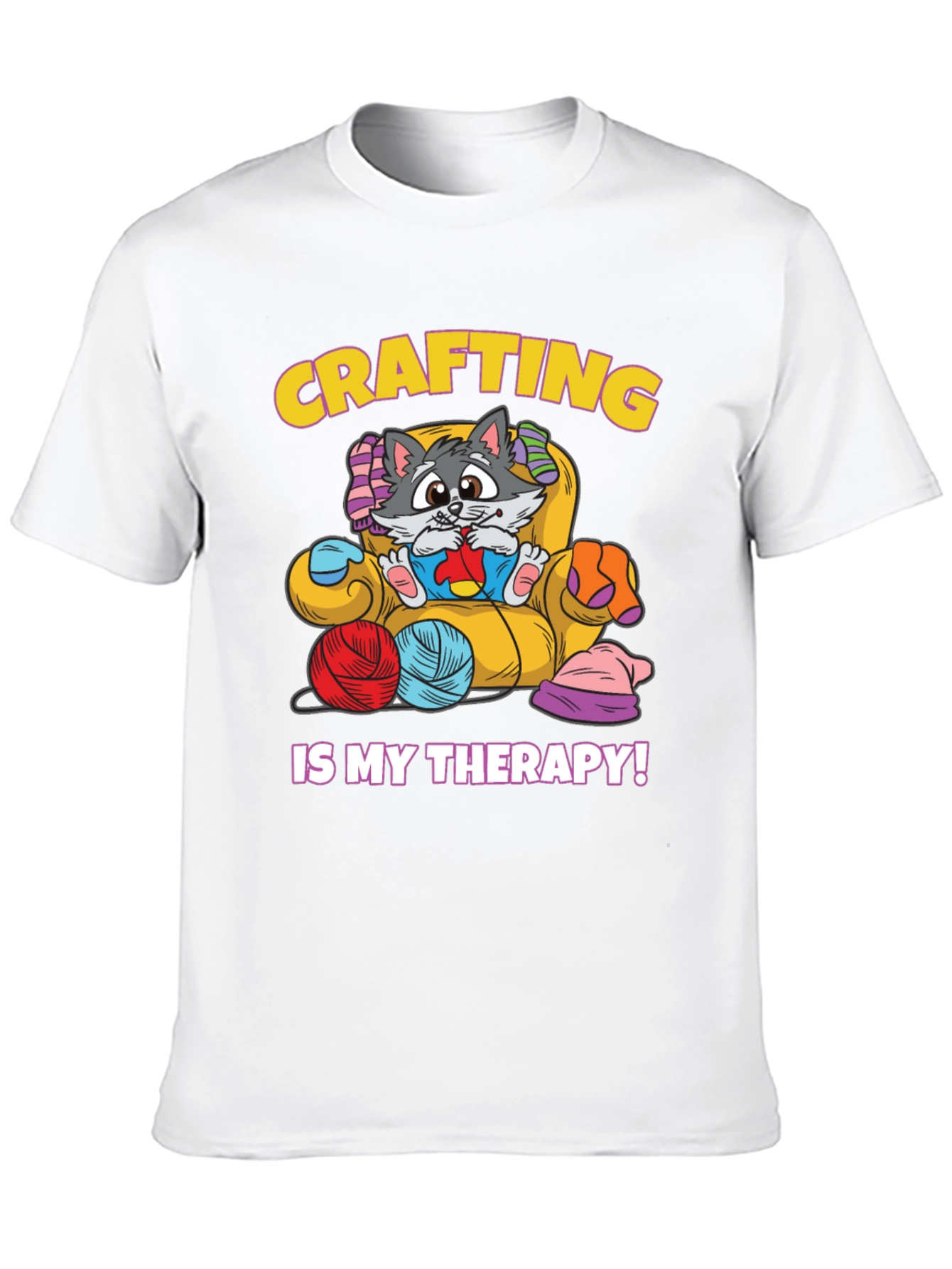 Crafting is My Therapy T-Shirt - Cute Cat Design