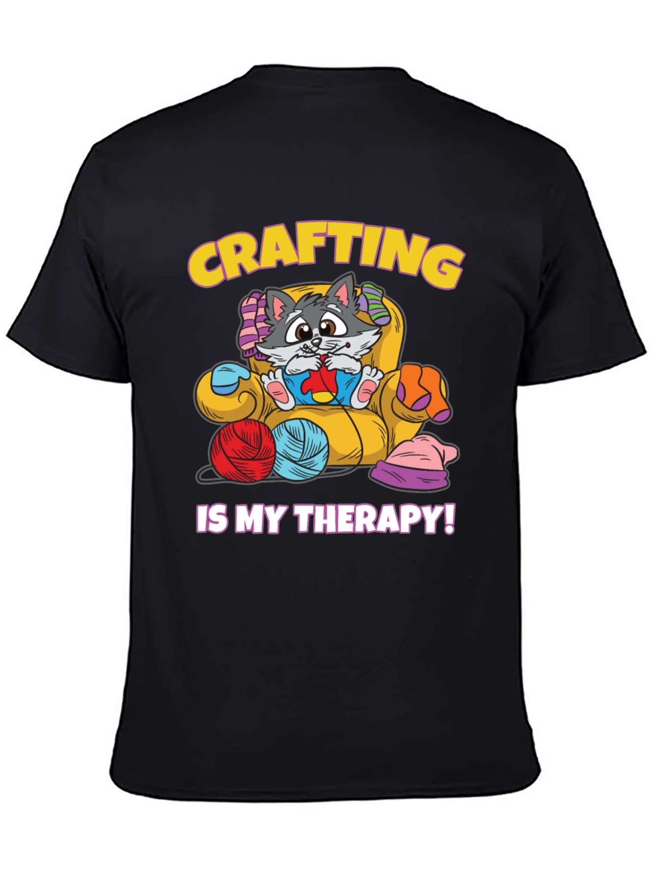Crafting is My Therapy T-Shirt - Cute Cat Design