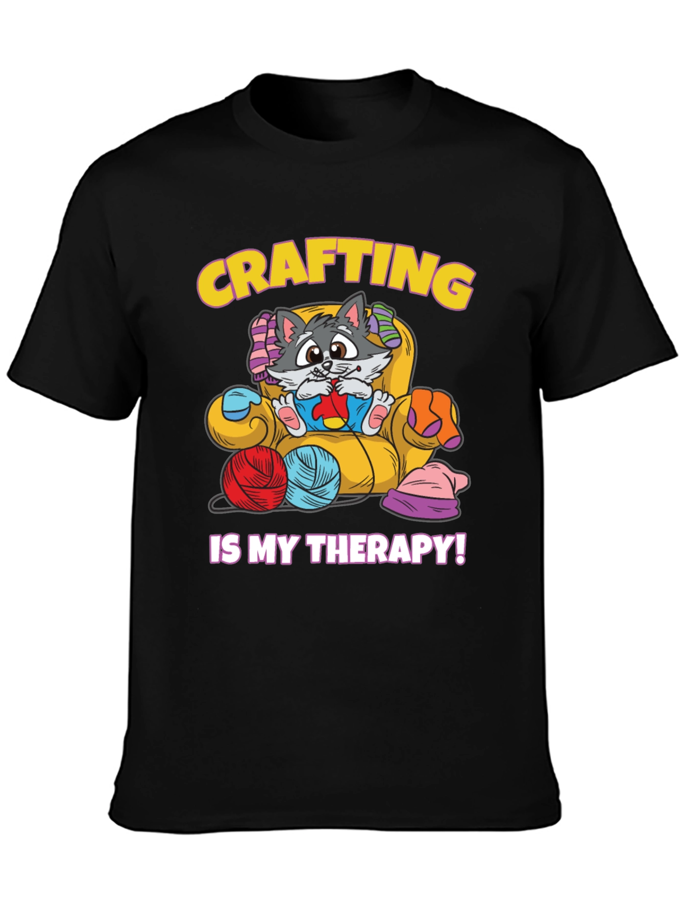 Crafting is My Therapy T-Shirt - Cute Cat Design