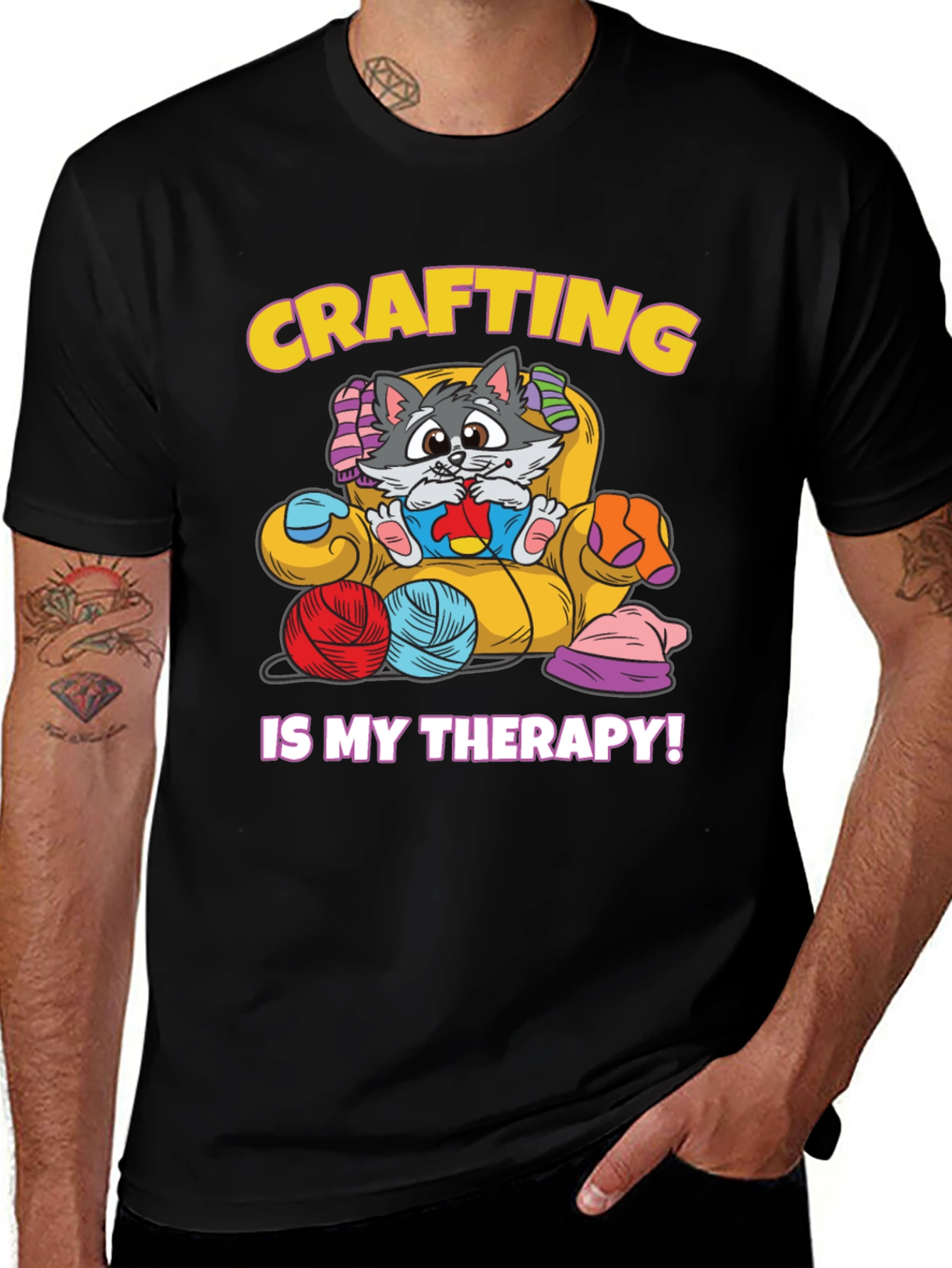 Crafting is My Therapy T-Shirt - Cute Cat Design