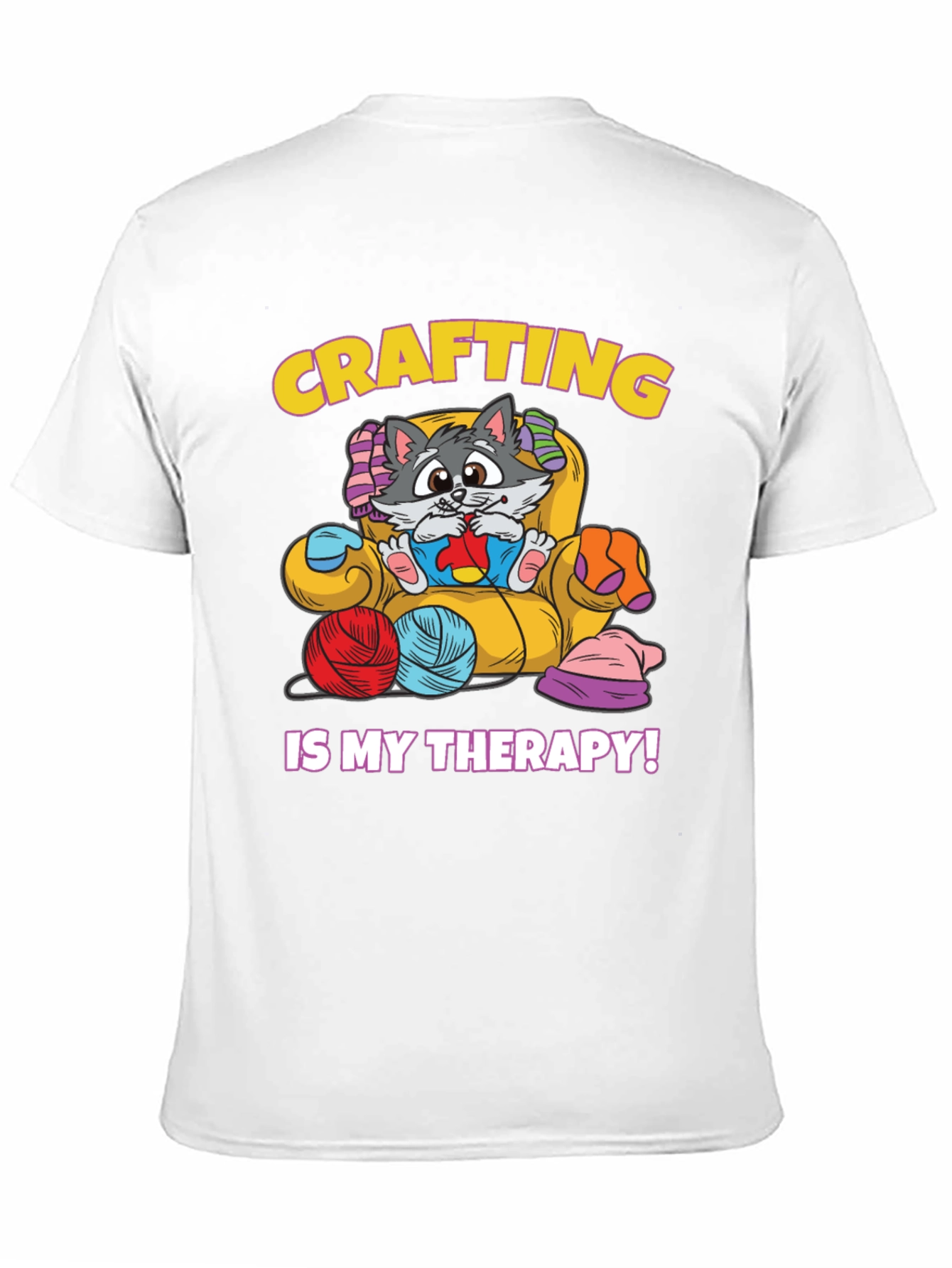 Crafting is My Therapy T-Shirt - Cute Cat Design