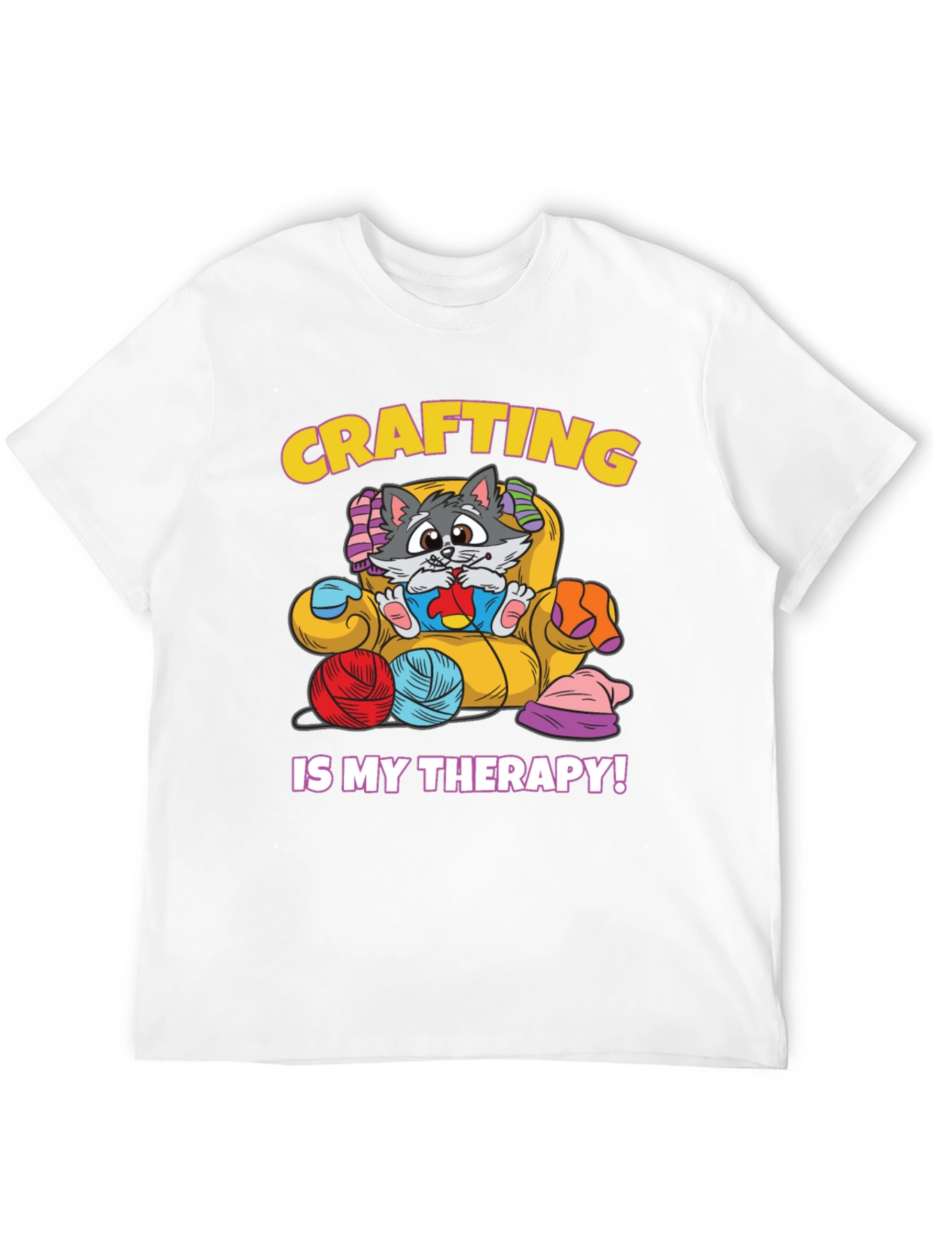 Crafting is My Therapy T-Shirt - Cute Cat Design