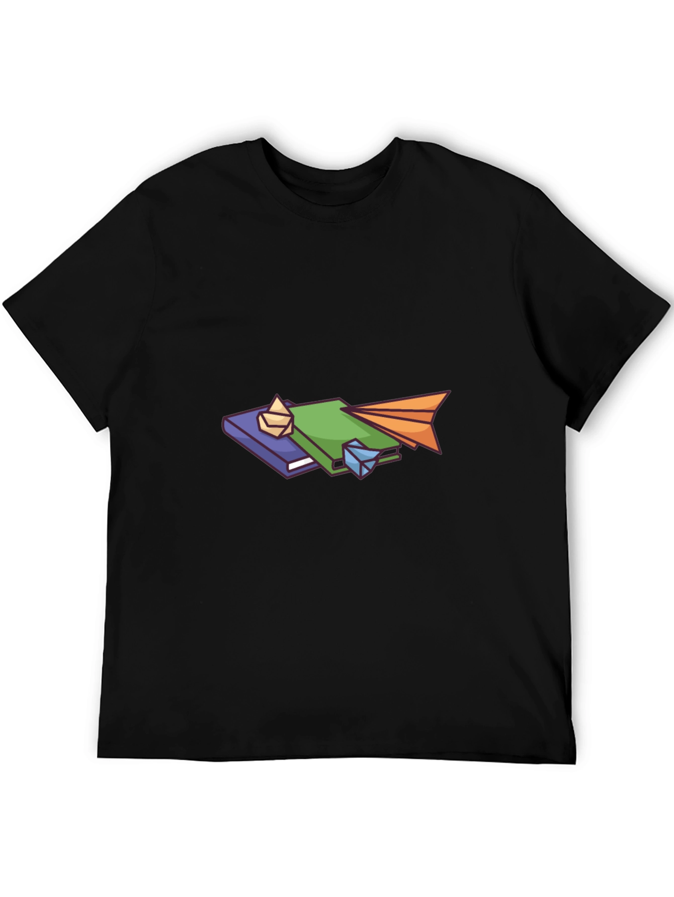 Book Stack Graphic Tee - Black Cotton Comfort