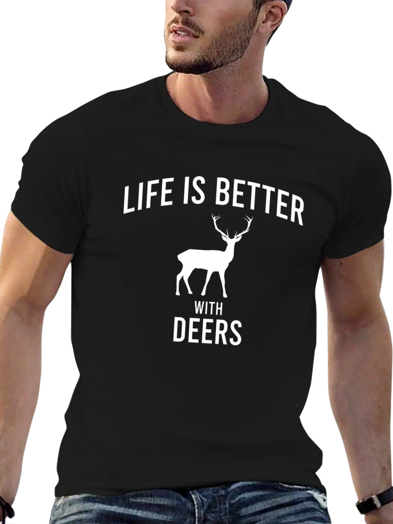 Life is Better with Deers Black T-Shirt