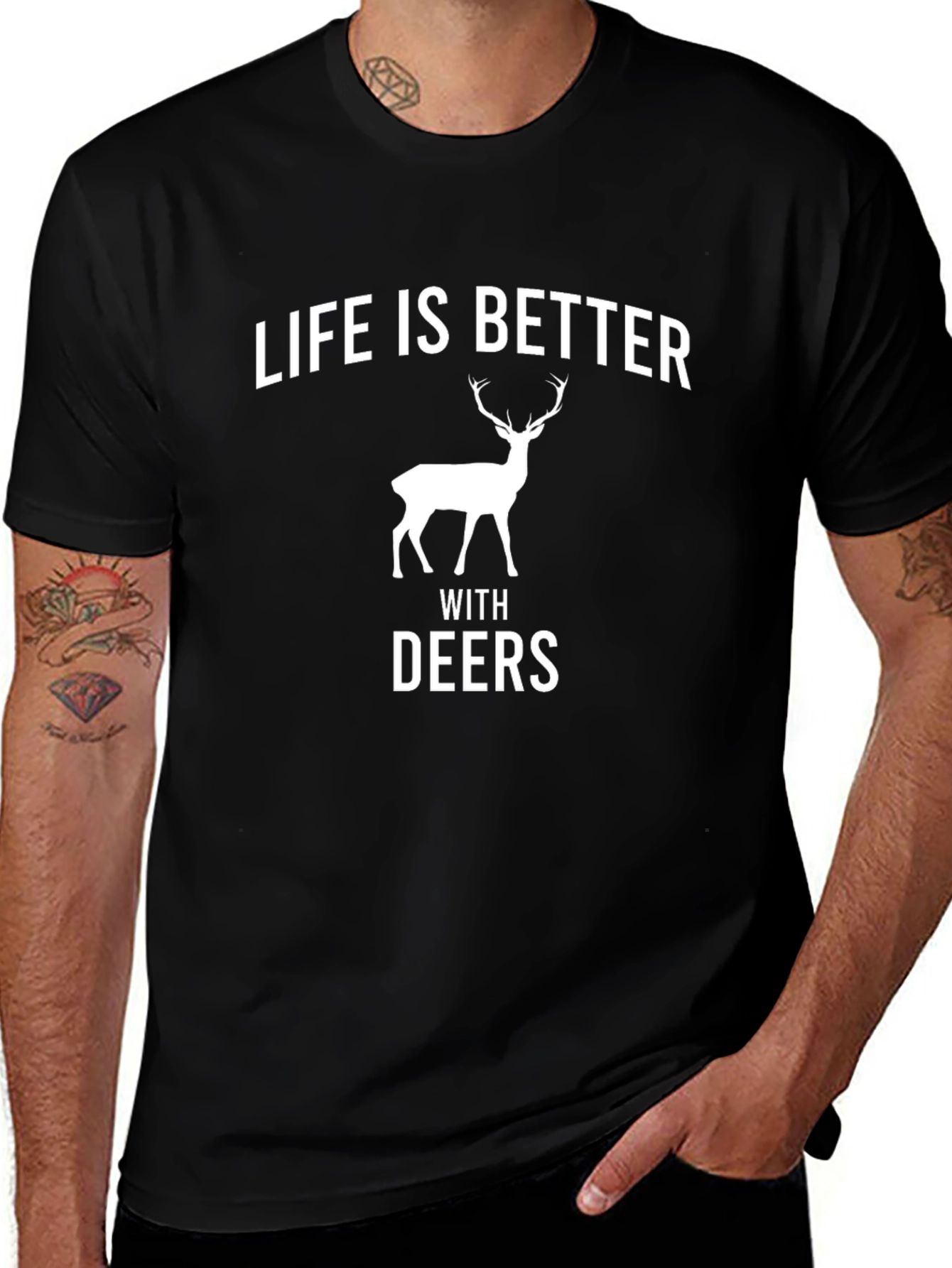 Life is Better with Deers Black T-Shirt