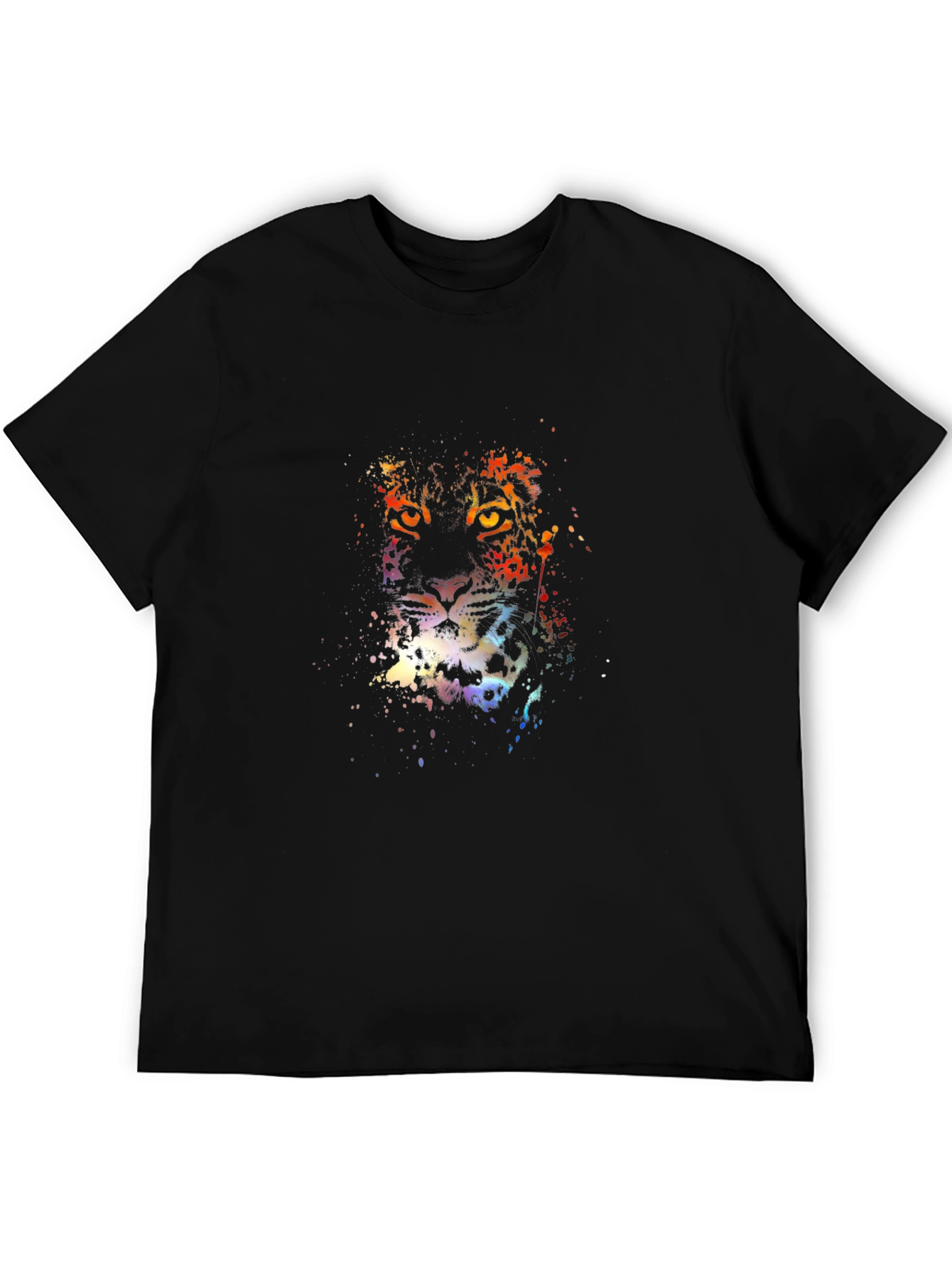 Vibrant Leopard Print Mens Black T-Shirt