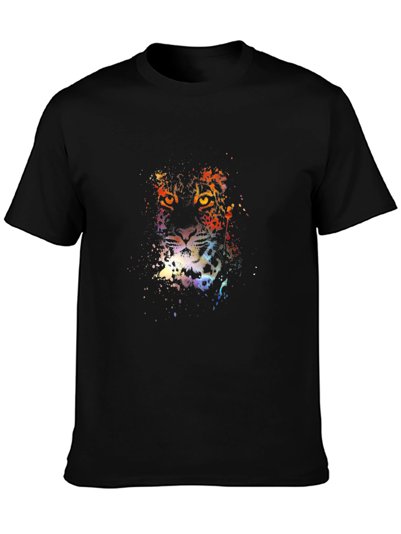 Vibrant Leopard Print Mens Black T-Shirt