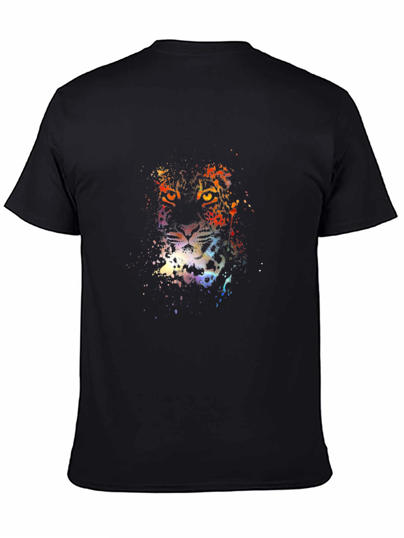 Vibrant Leopard Print Mens Black T-Shirt