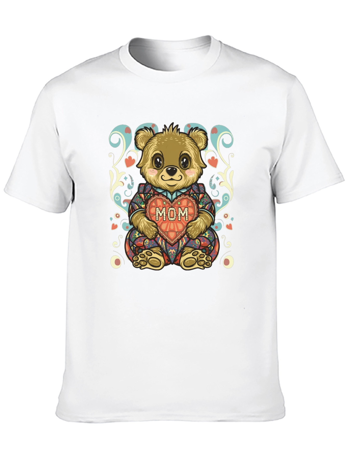 Cute Bear MOM Heart Graphic Black T-Shirt