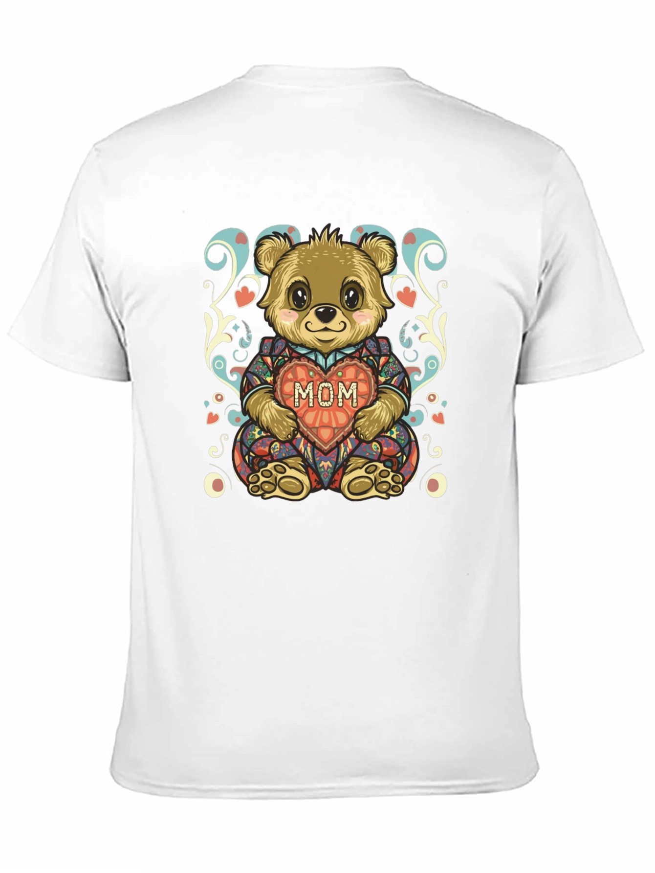 Cute Bear MOM Heart Graphic Black T-Shirt